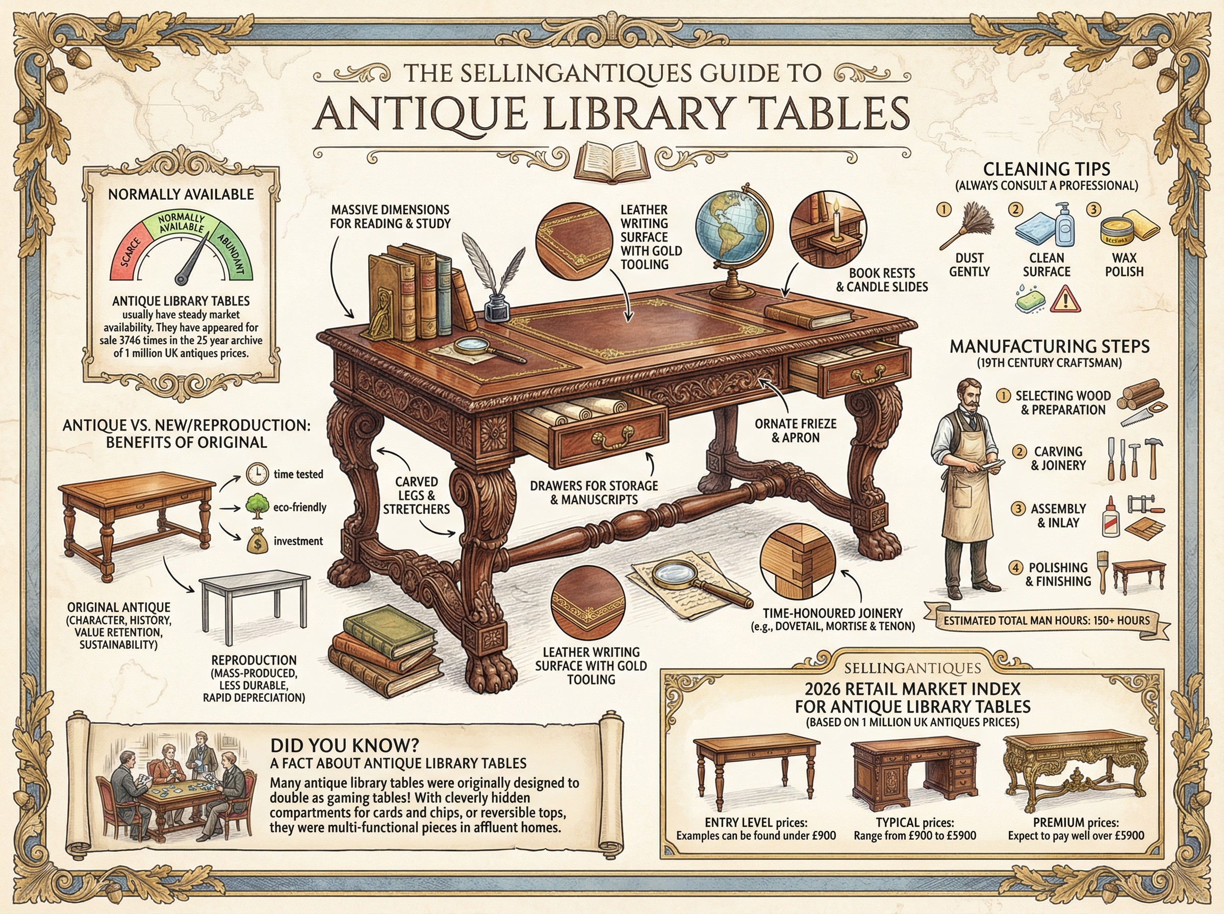 Antique Library Tables Guide Infographic