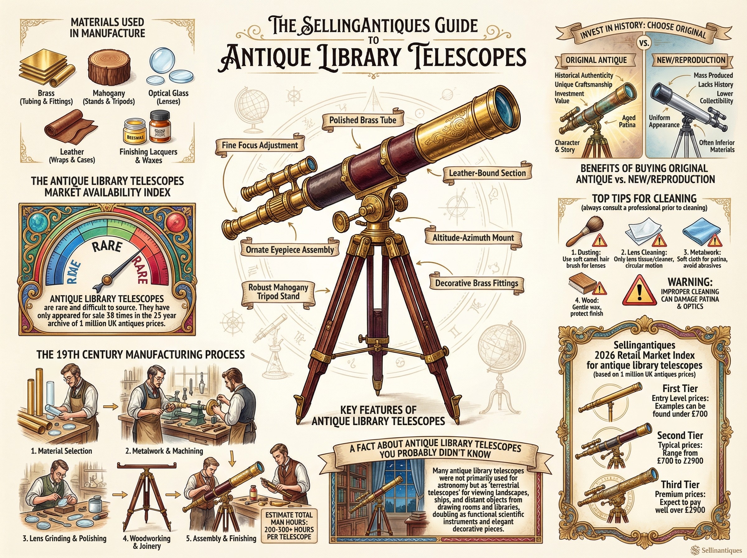 Antique Library Telescopes Guide Infographic