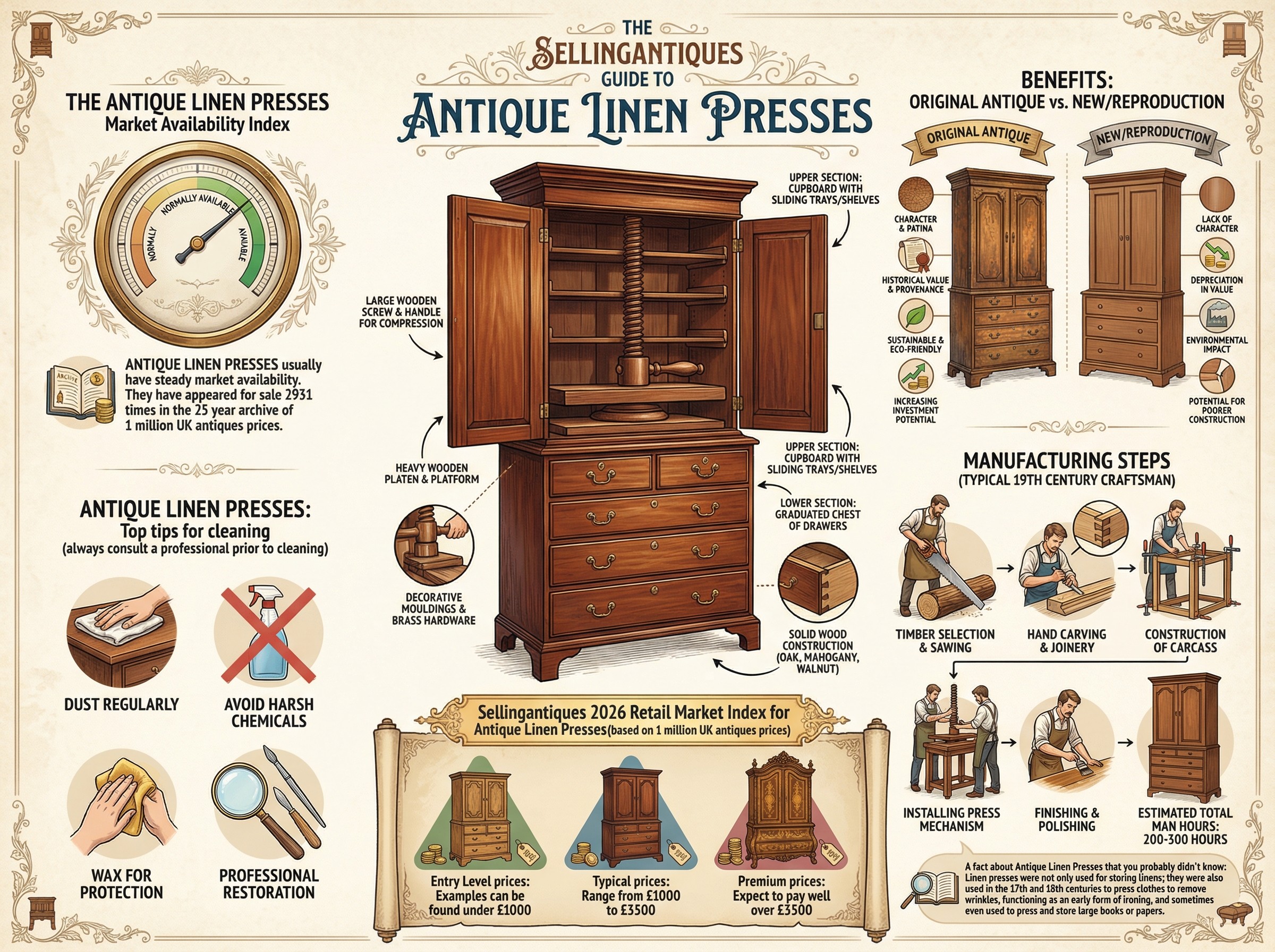 Antique Linen Presses Guide Infographic