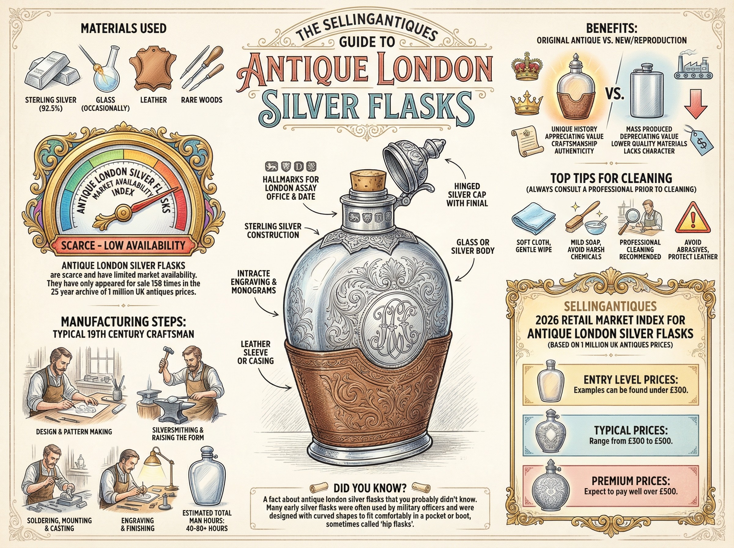 Antique London Silver Flasks Guide Infographic