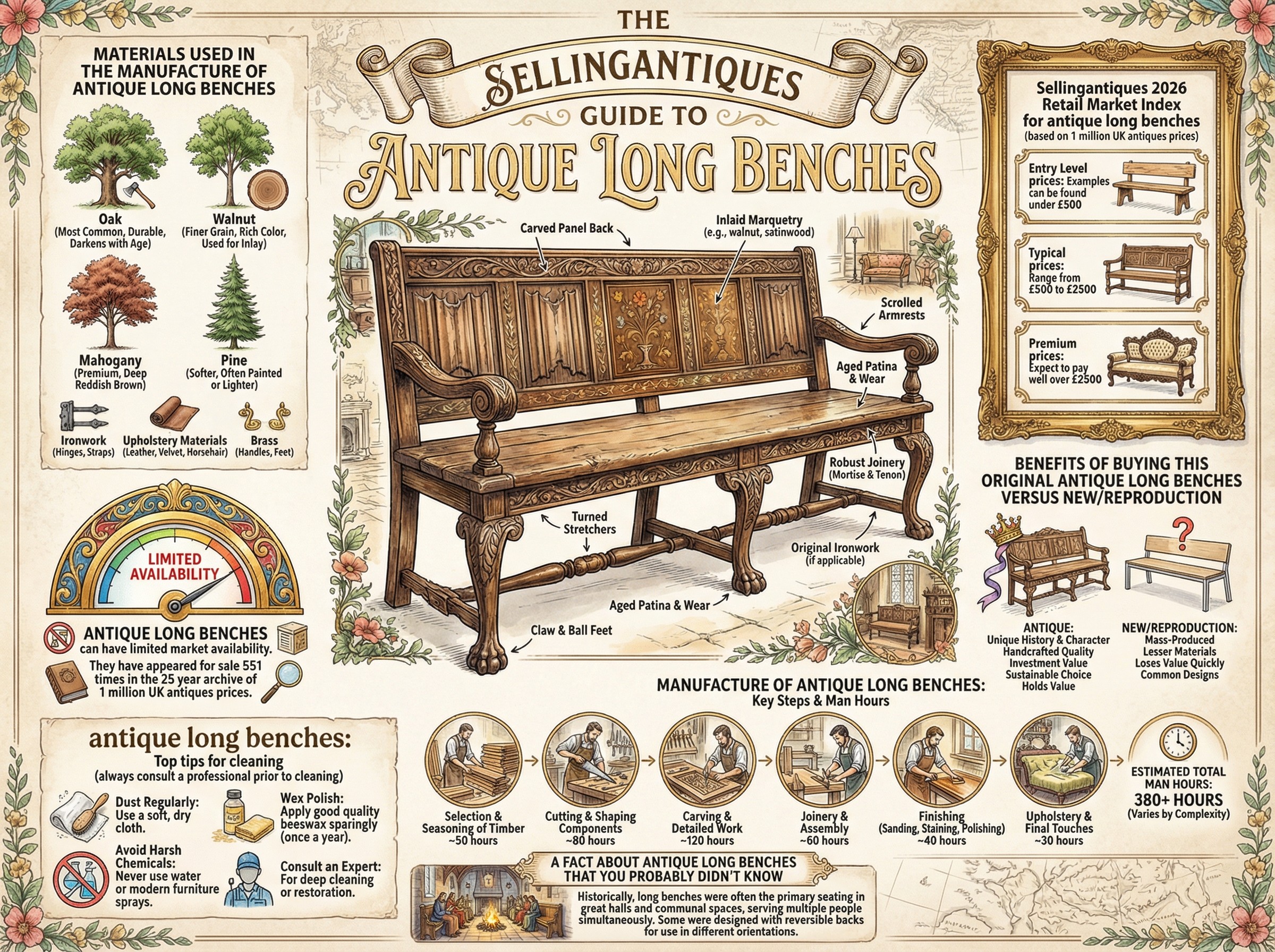 Antique Long Benches Guide Infographic