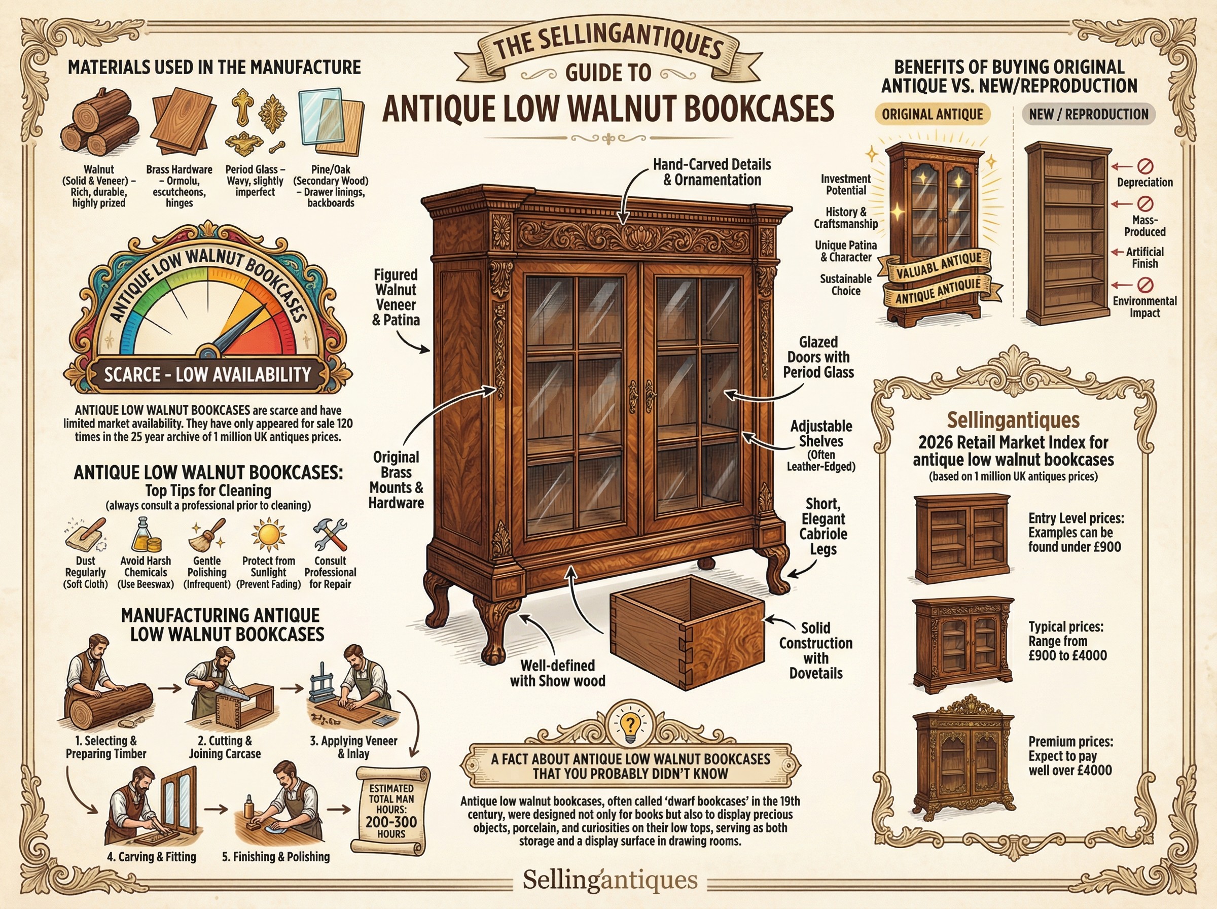 Antique Low Walnut Bookcases Guide Infographic