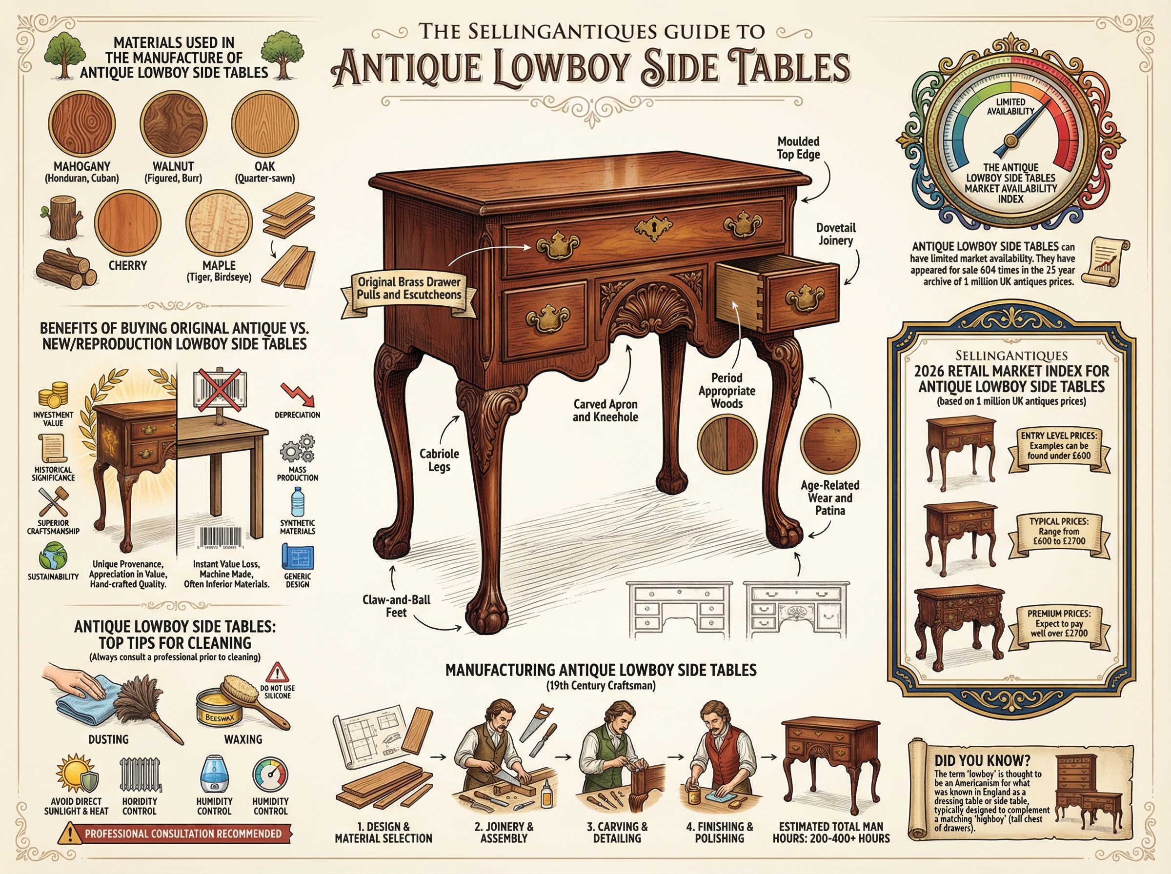 Antique Lowboy Side Tables Guide Infographic