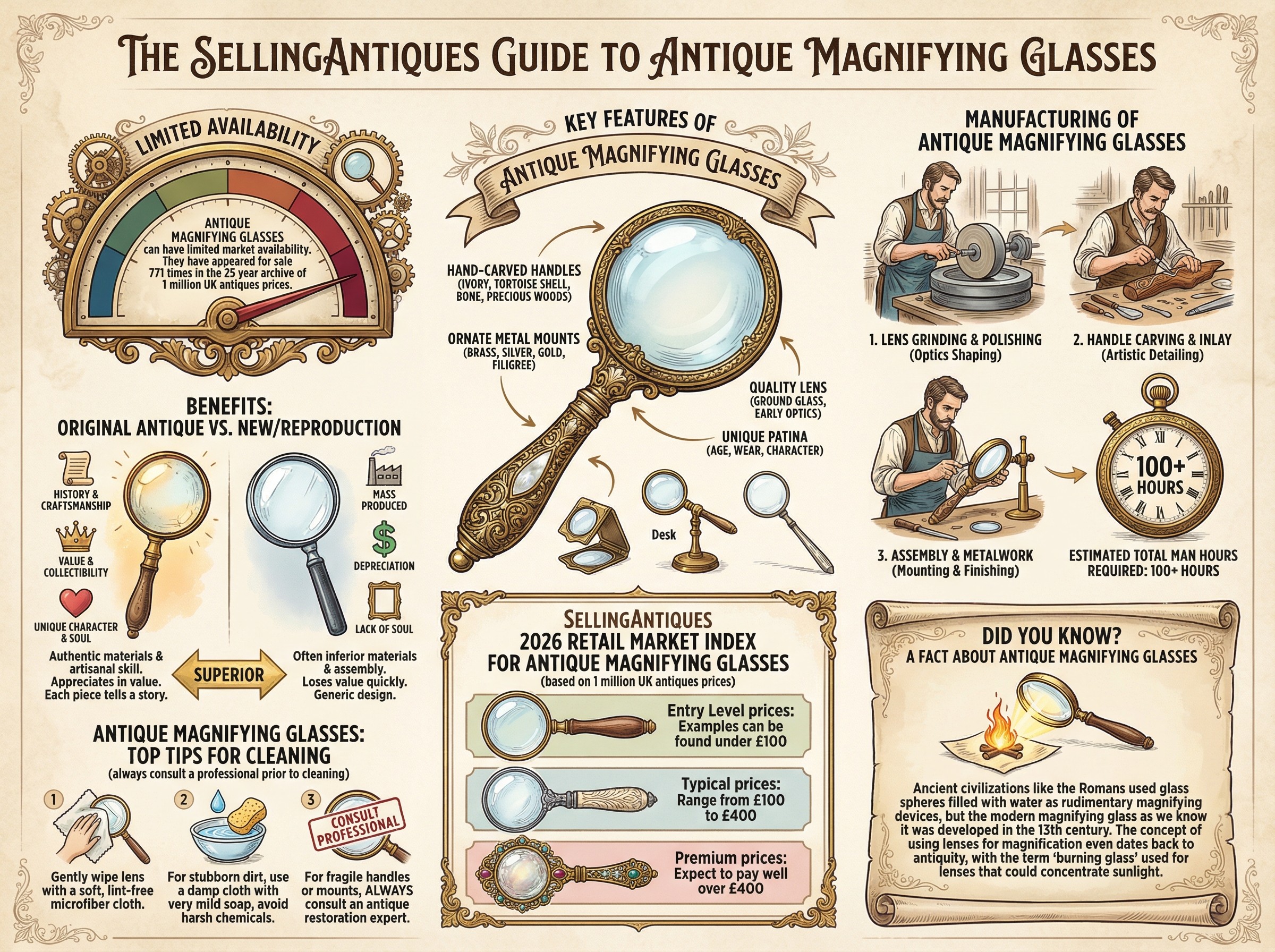Antique Magnifying Glasses Guide Infographic