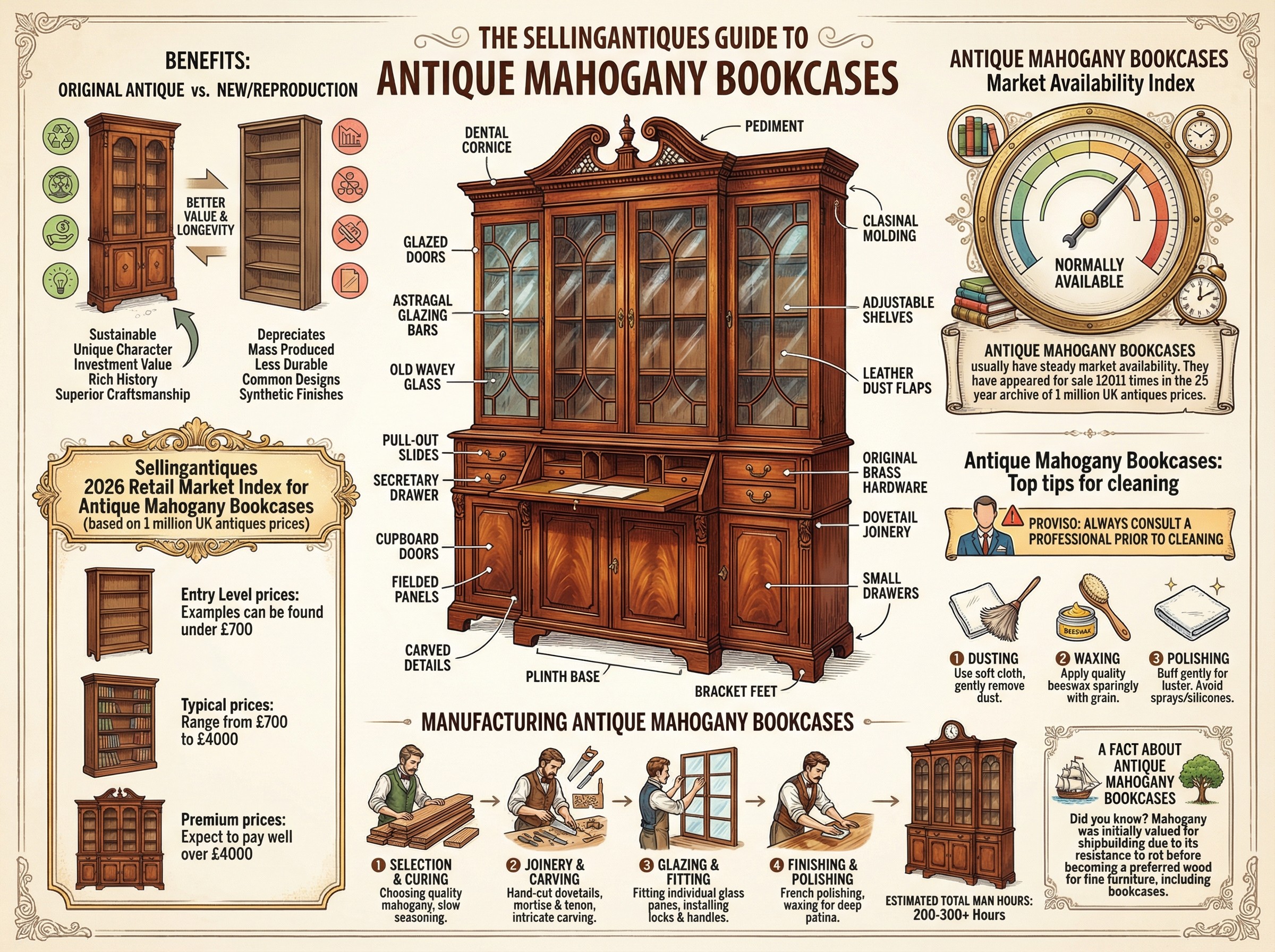 Antique Mahogany Bookcases Guide Infographic