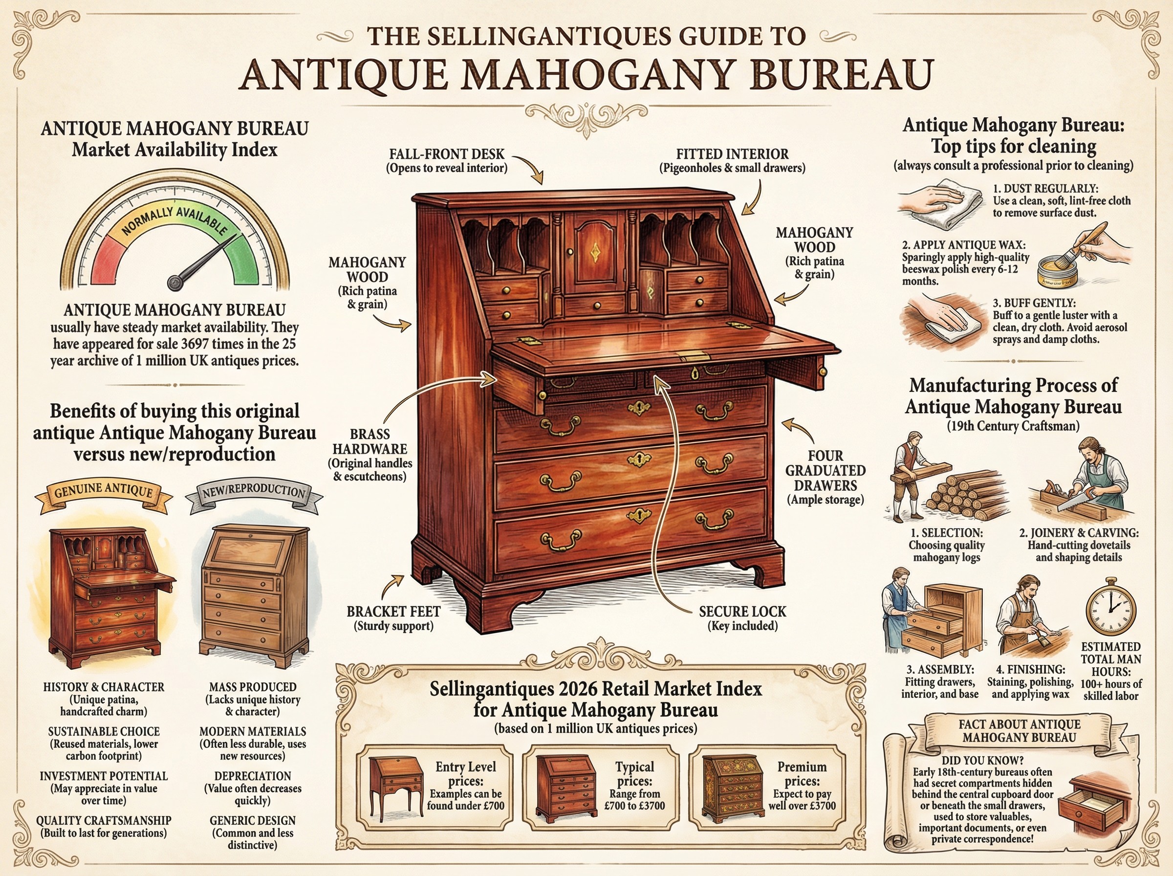 Antique Mahogany Bureau Guide Infographic