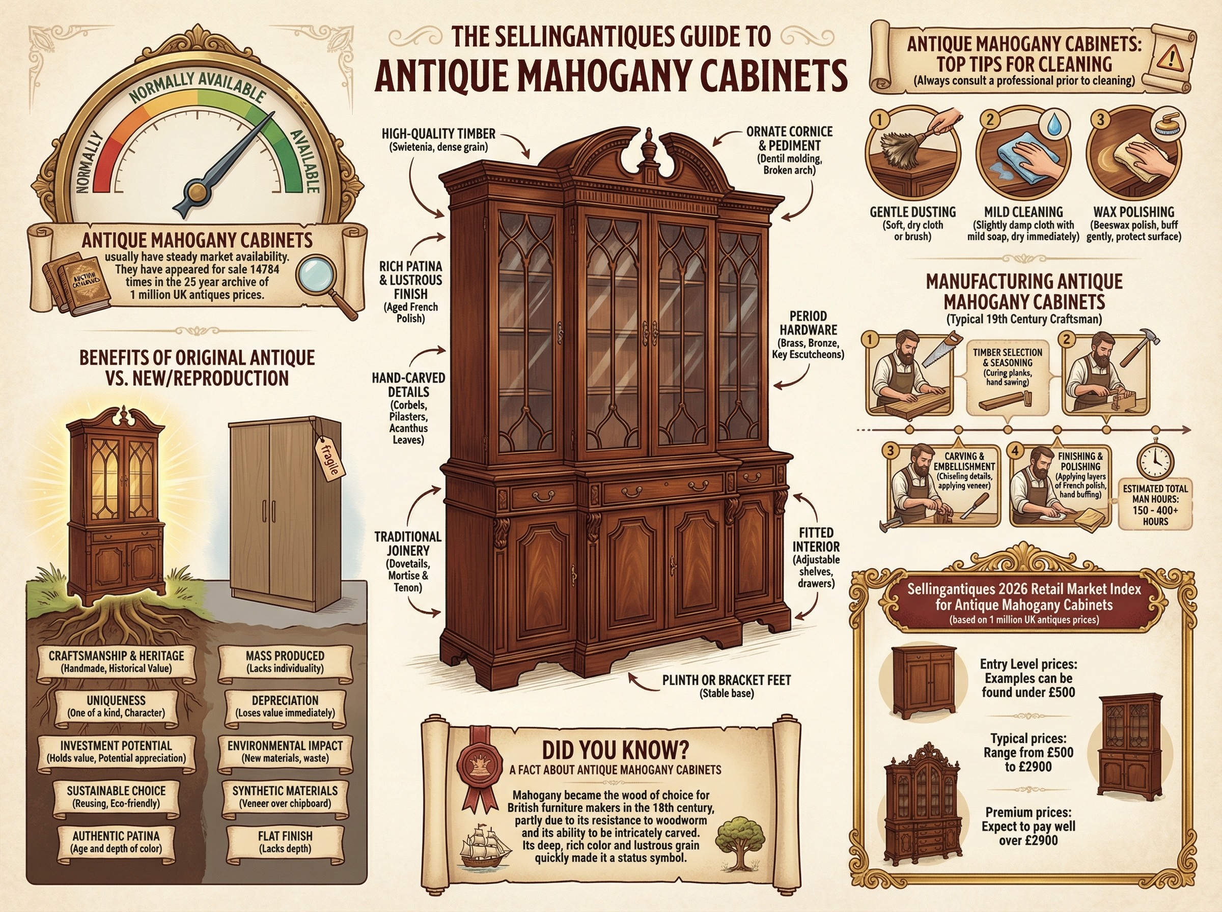 Antique Mahogany Cabinets Guide Infographic