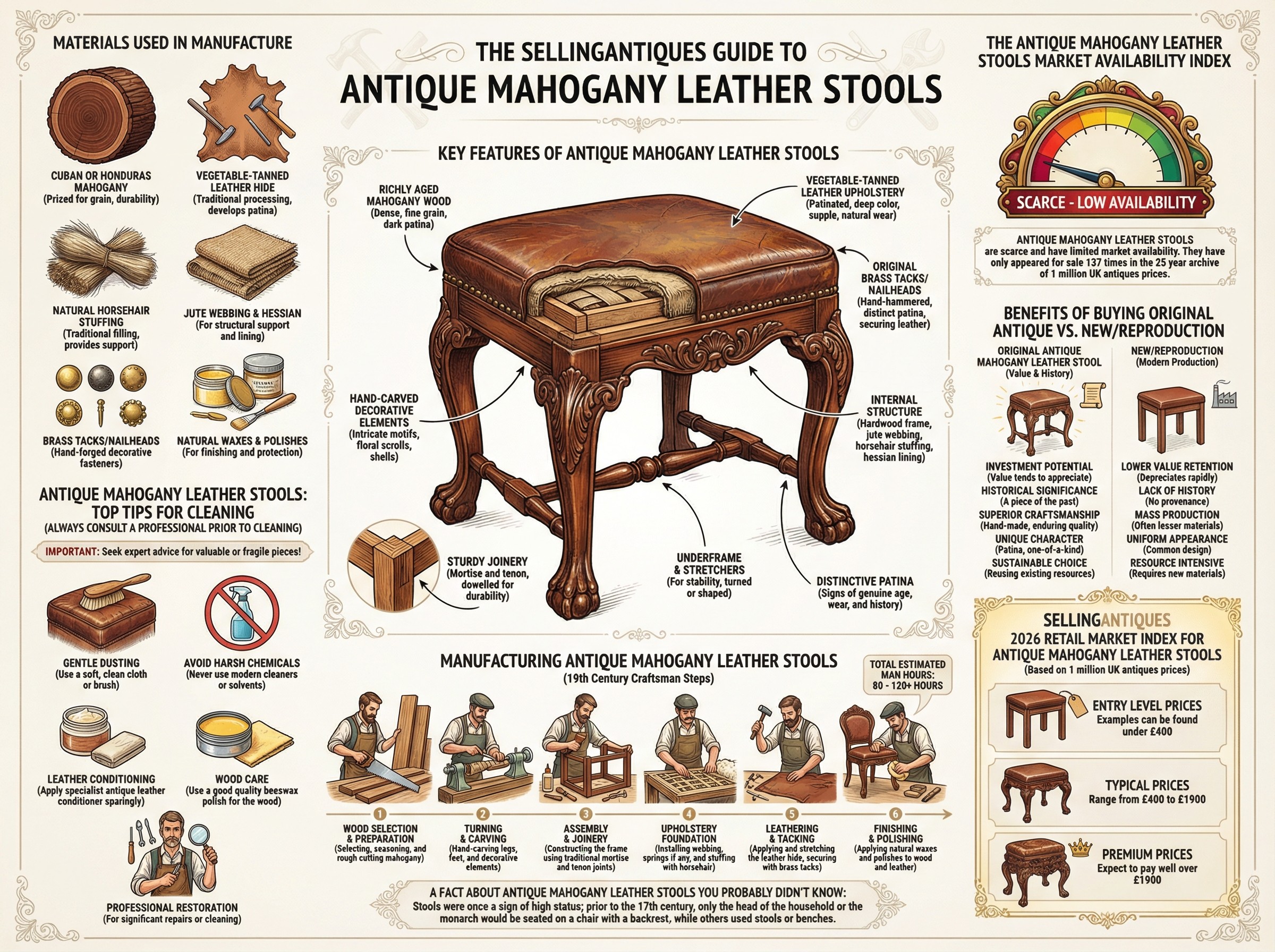 Antique Mahogany Leather Stools Guide Infographic