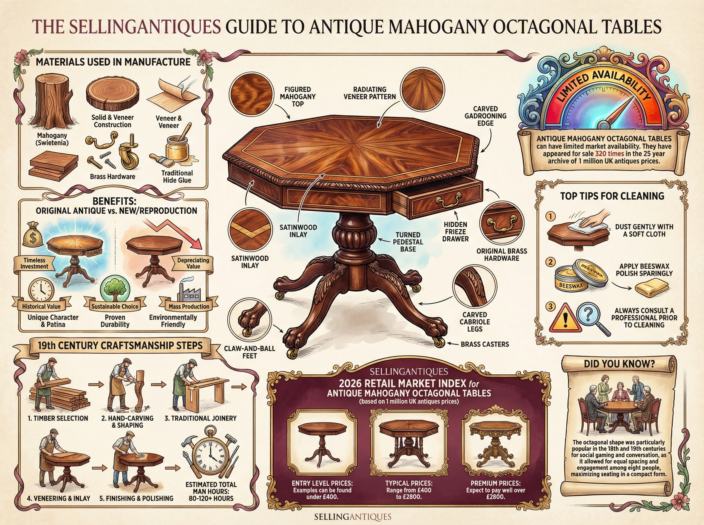 Antique Mahogany Octagonal Tables Guide Infographic