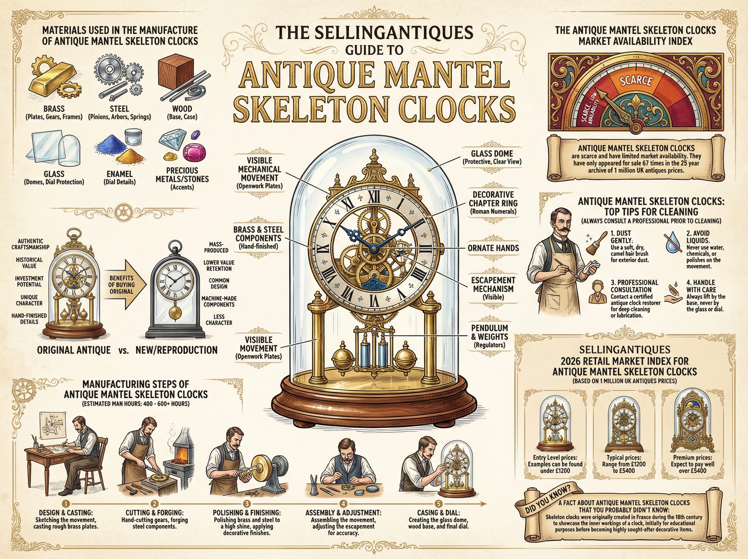 Antique Mantel Skeleton Clocks Guide Infographic