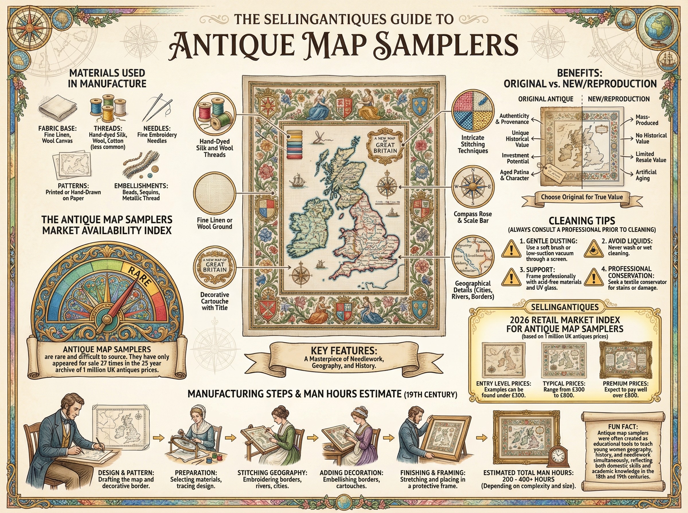 Antique Map Samplers Guide Infographic