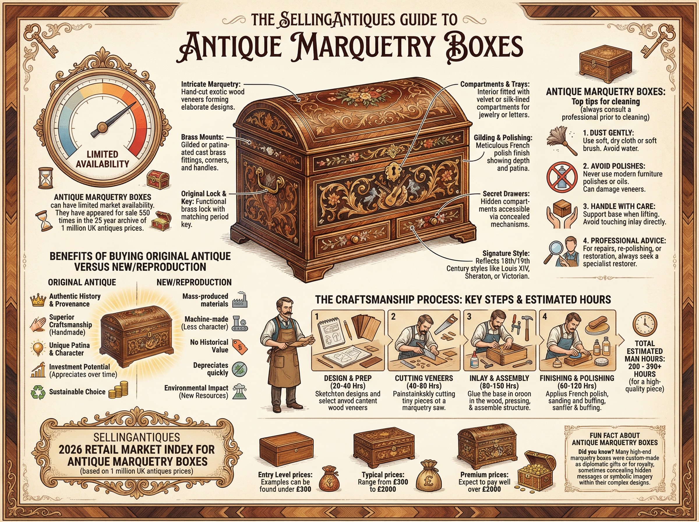 Antique Marquetry Boxes Guide Infographic