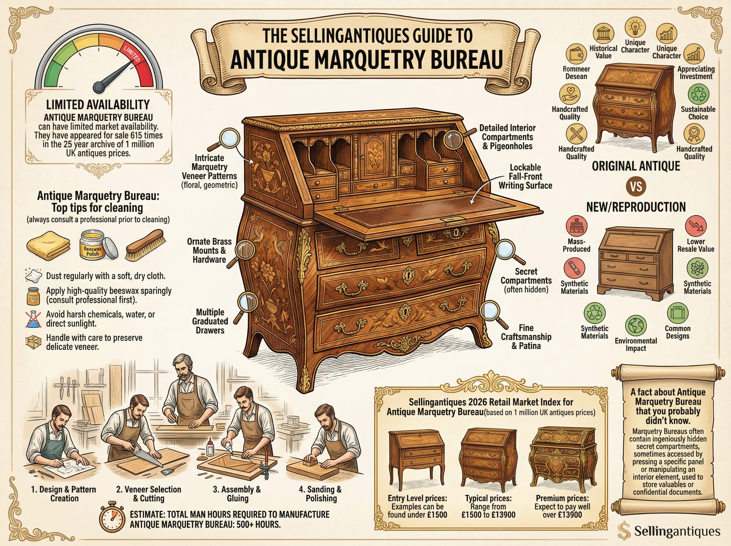 Antique Marquetry Bureau Guide Infographic