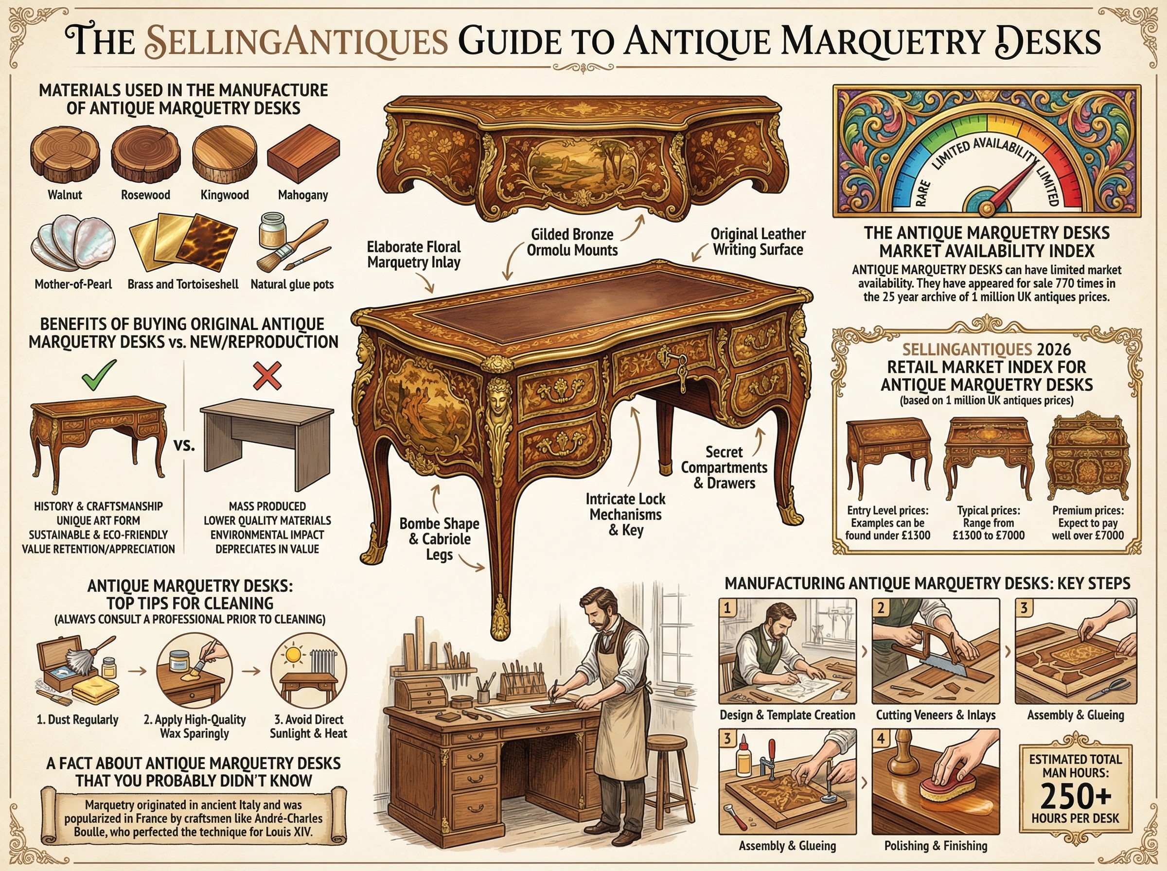 Antique Marquetry Desks Guide Infographic