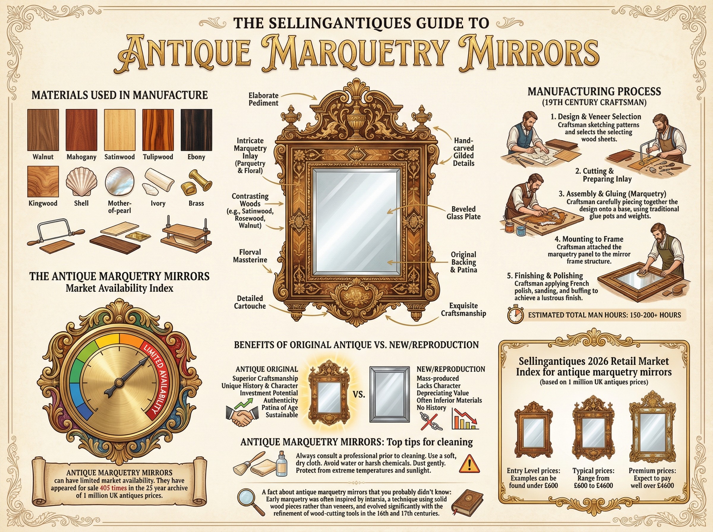 Antique Marquetry Mirrors Guide Infographic