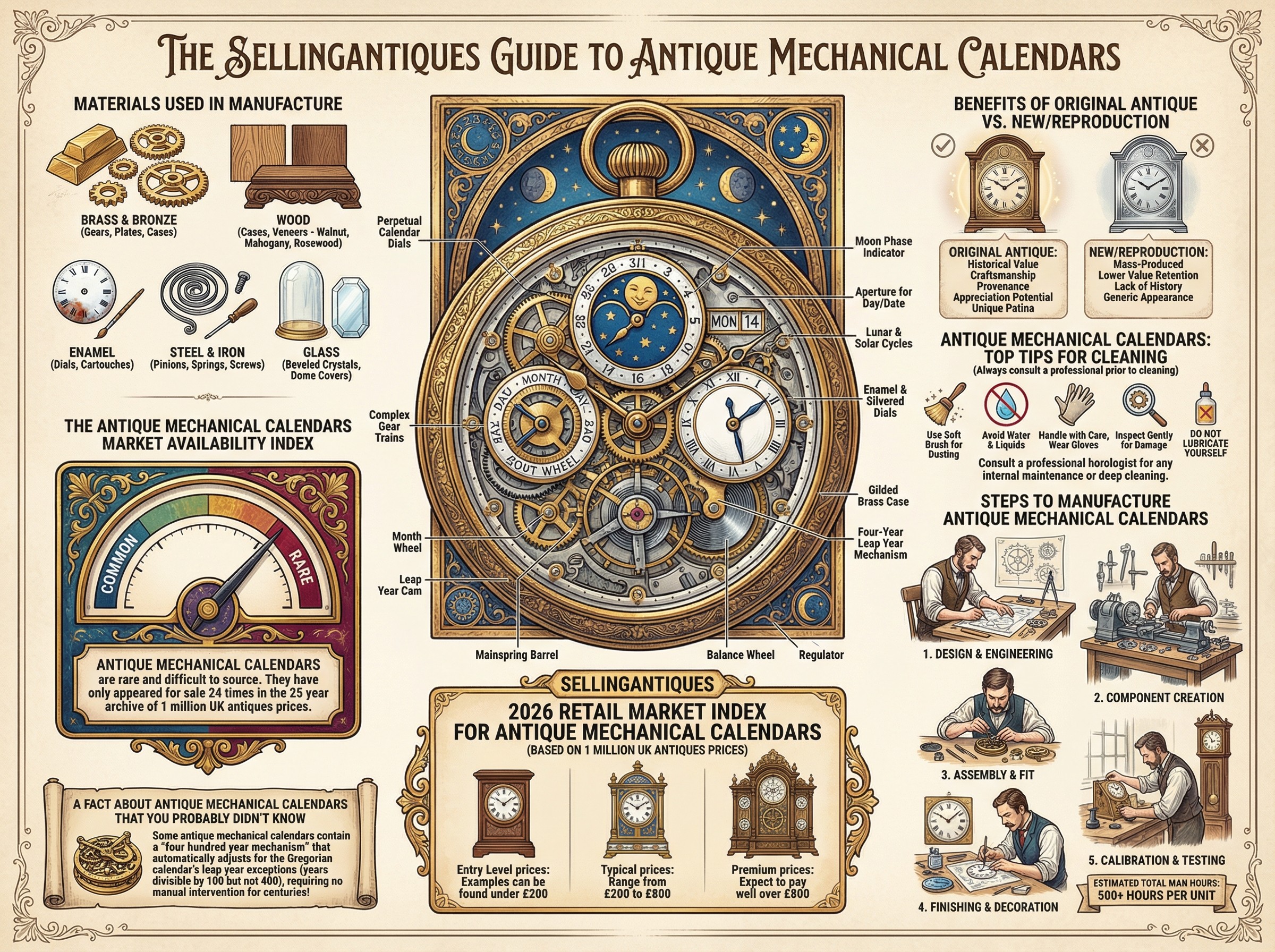 Antique Mechanical Calendars Guide Infographic