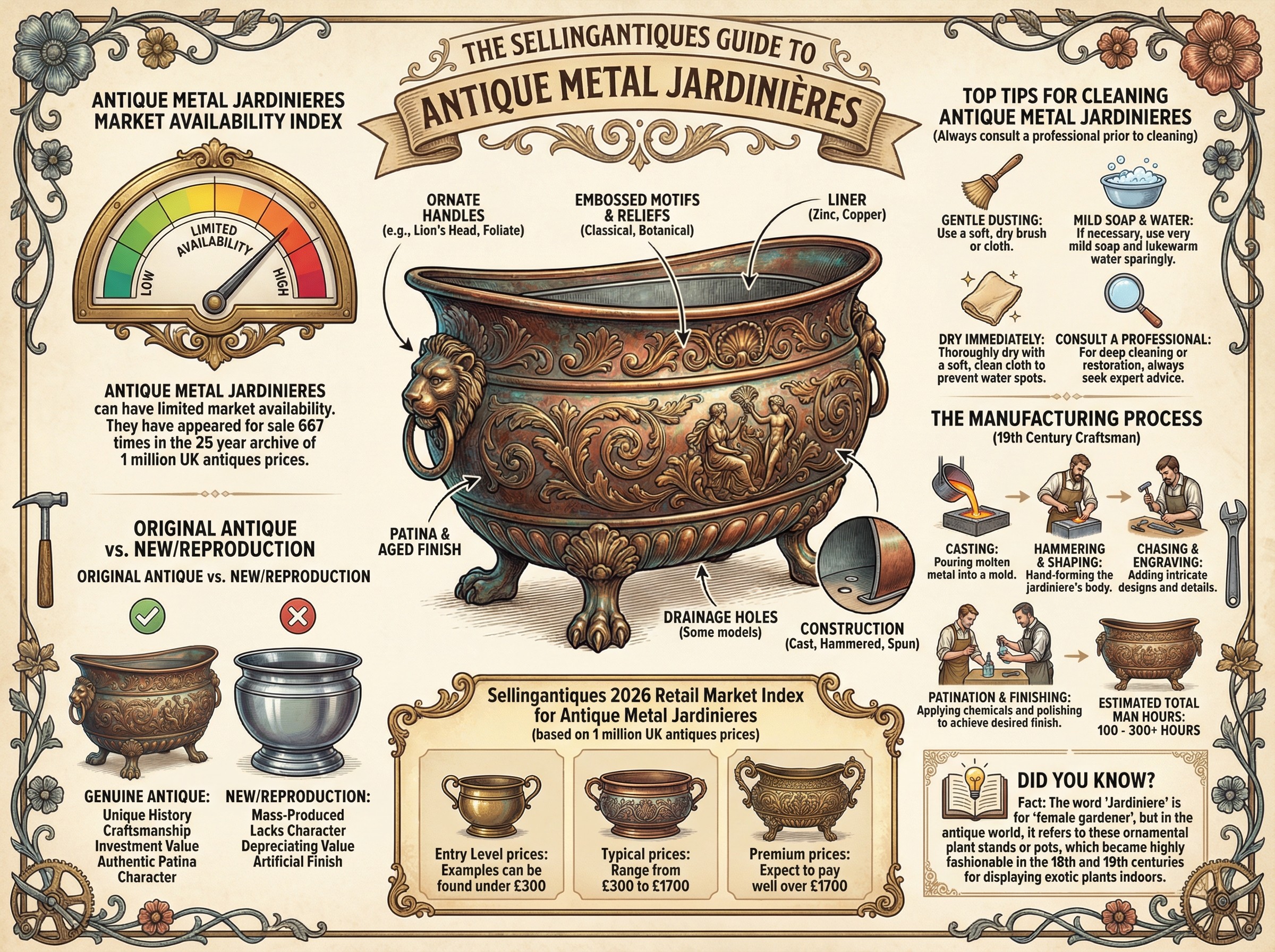 Antique Metal Jardinieres Guide Infographic