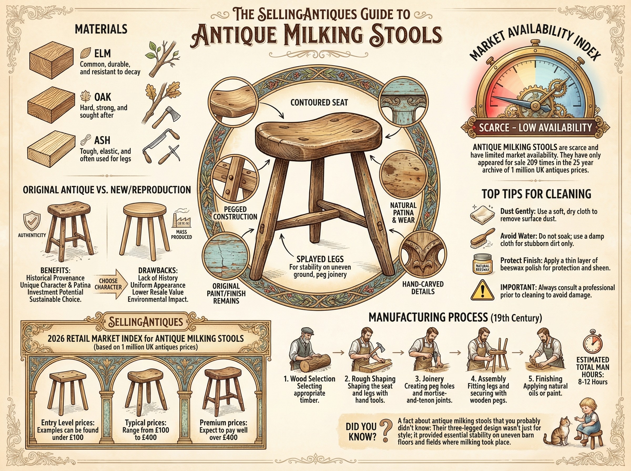 Antique Milking Stools Guide Infographic