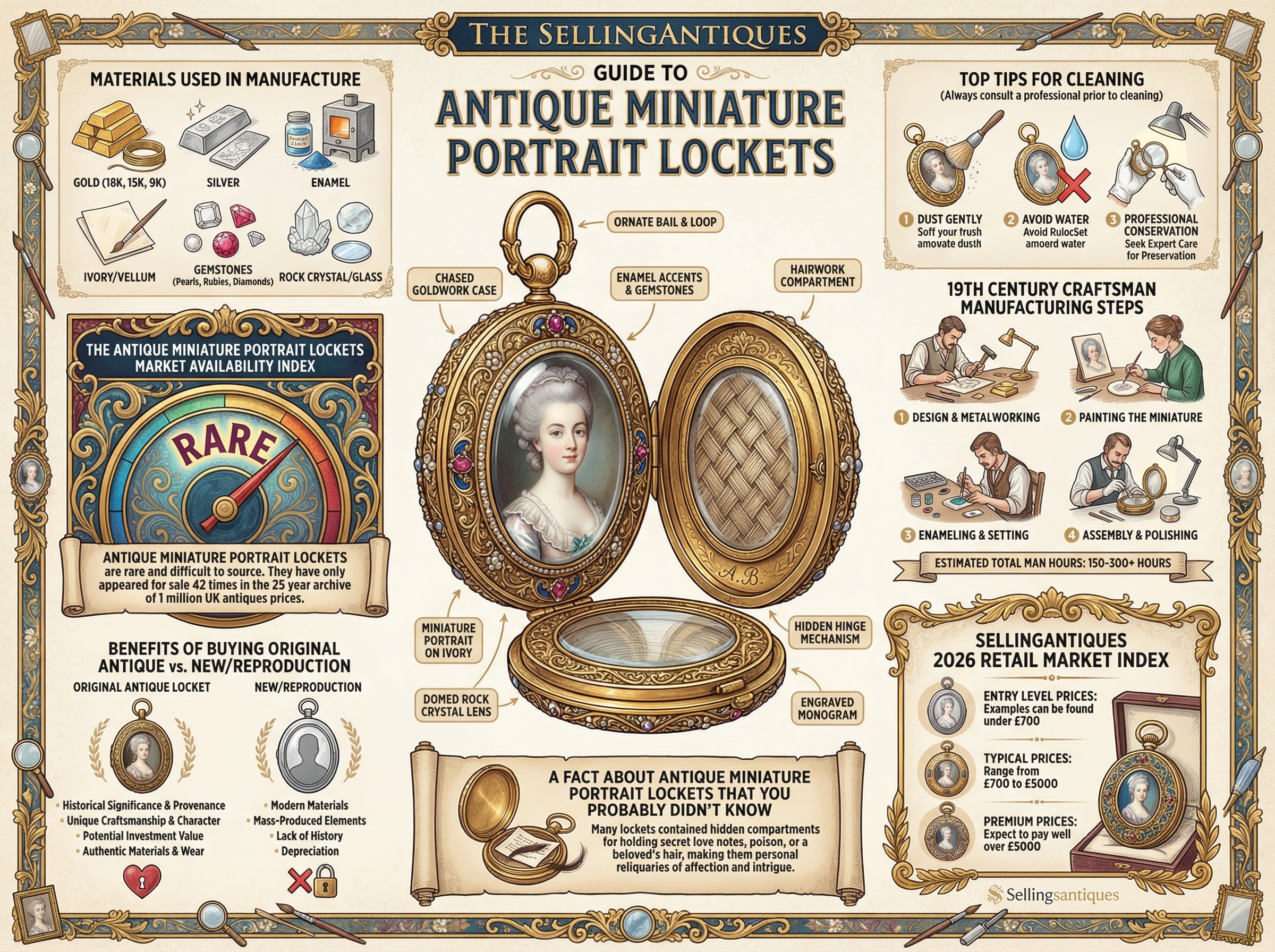 Antique Miniature Portrait Lockets Guide Infographic