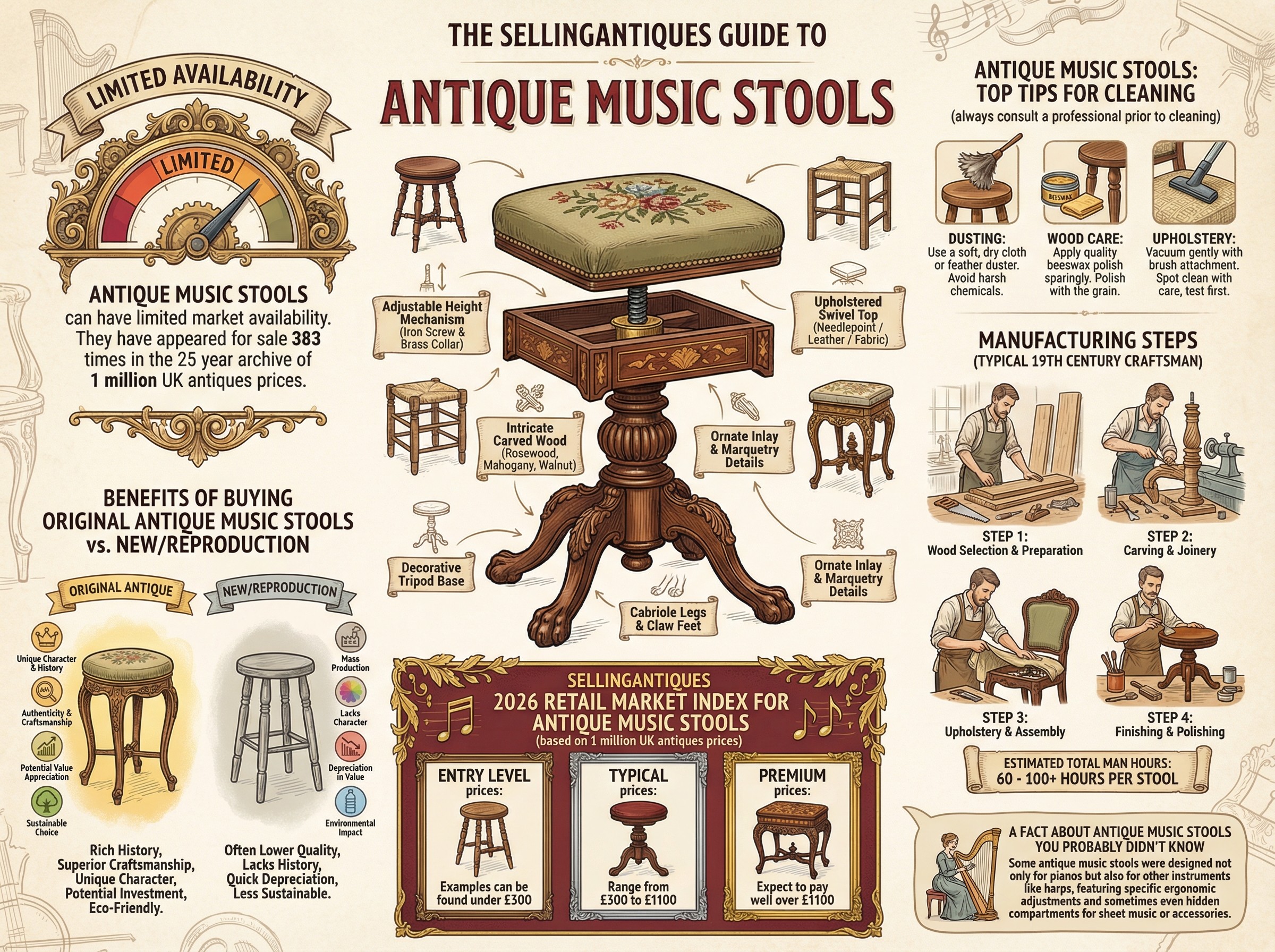 Antique Music Stools Guide Infographic
