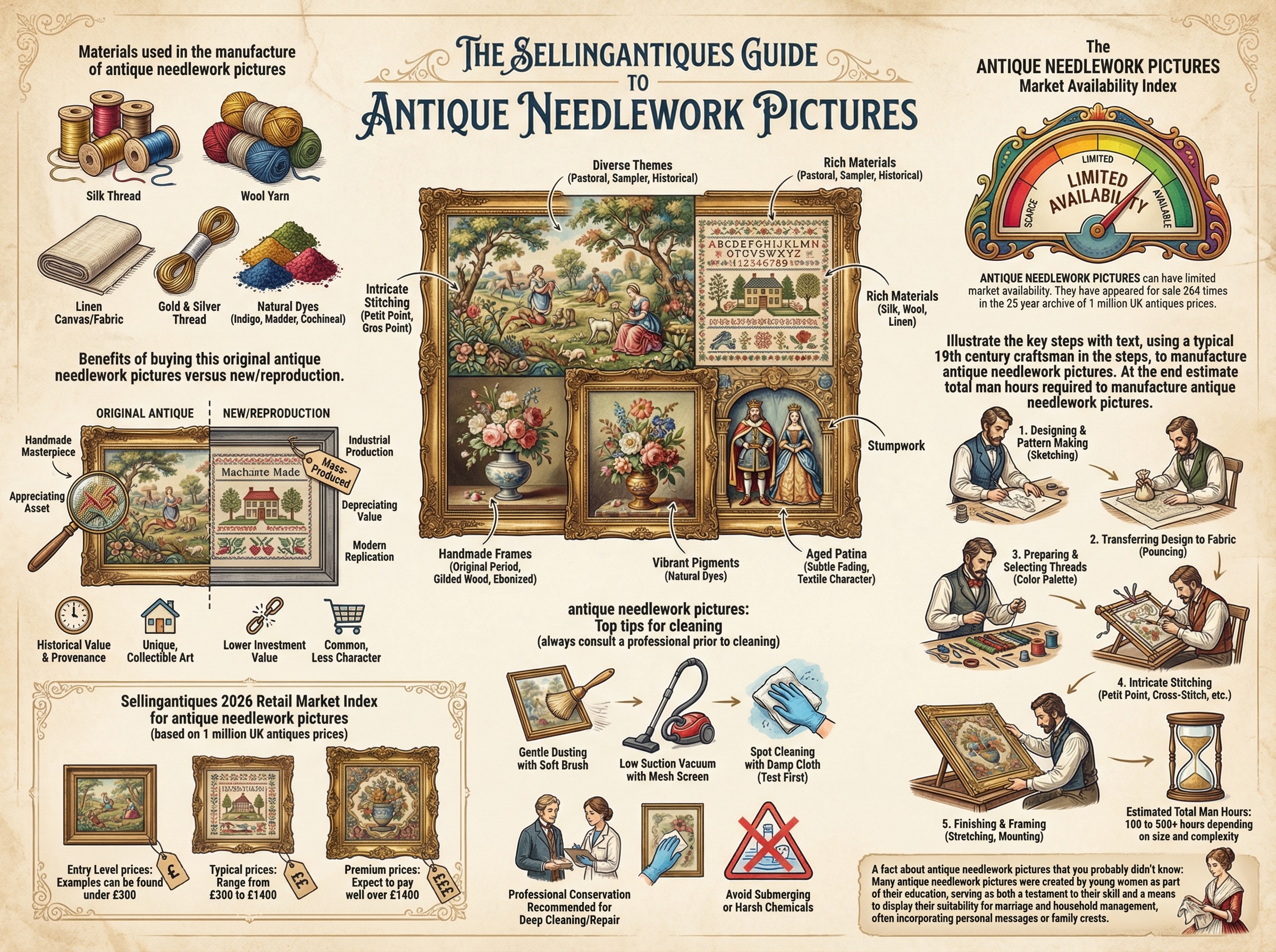 Antique Needlework Pictures Guide Infographic