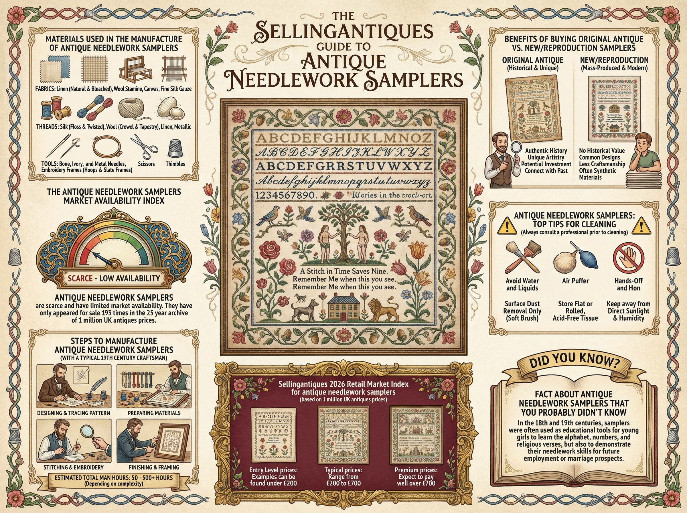 Antique Needlework Samplers Guide Infographic