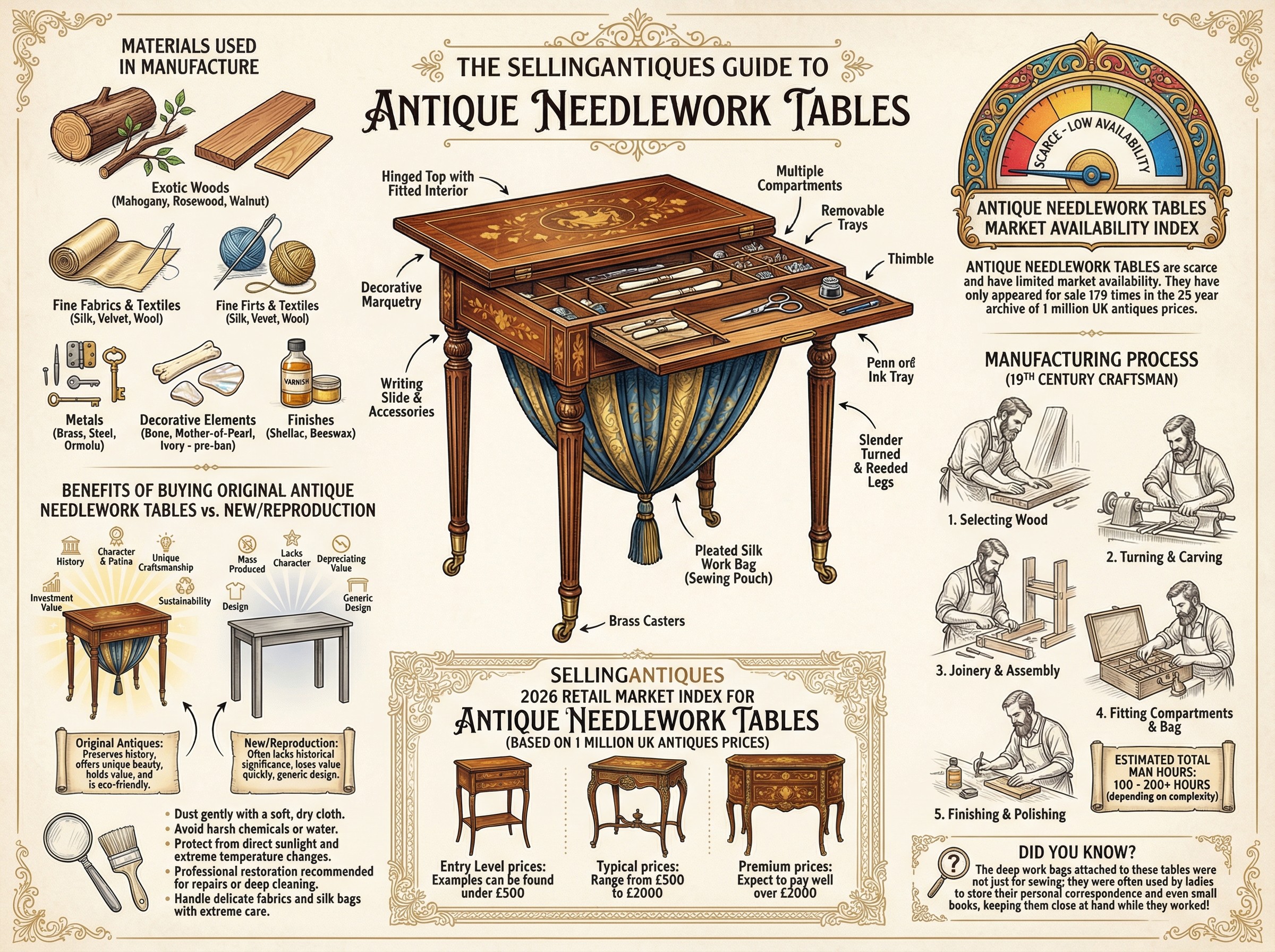 Antique Needlework Tables Guide Infographic