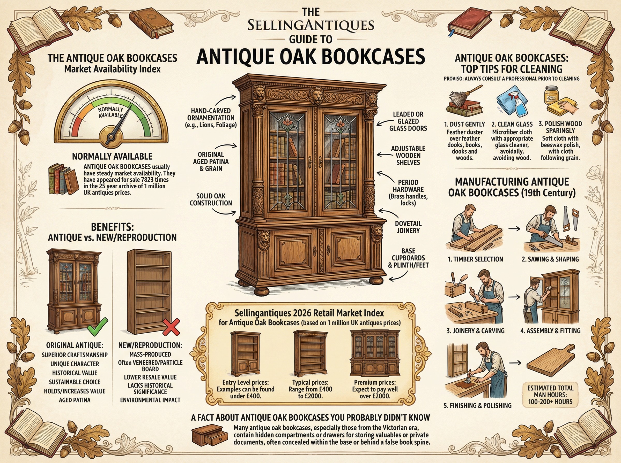 Antique Oak Bookcases Guide Infographic