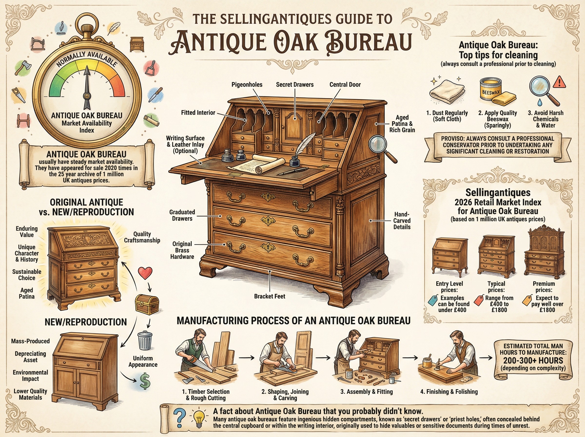 Antique Oak Bureau Guide Infographic