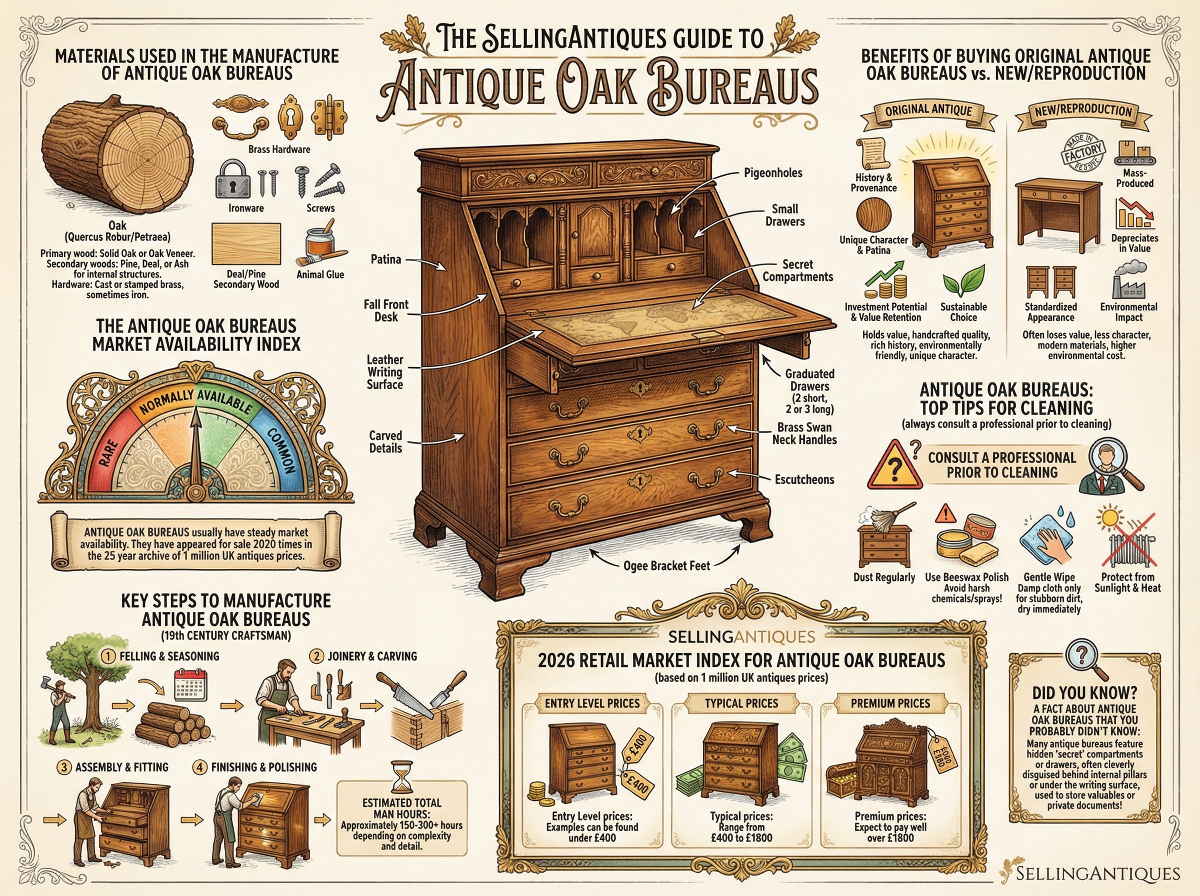 Antique Oak Bureaus Guide Infographic
