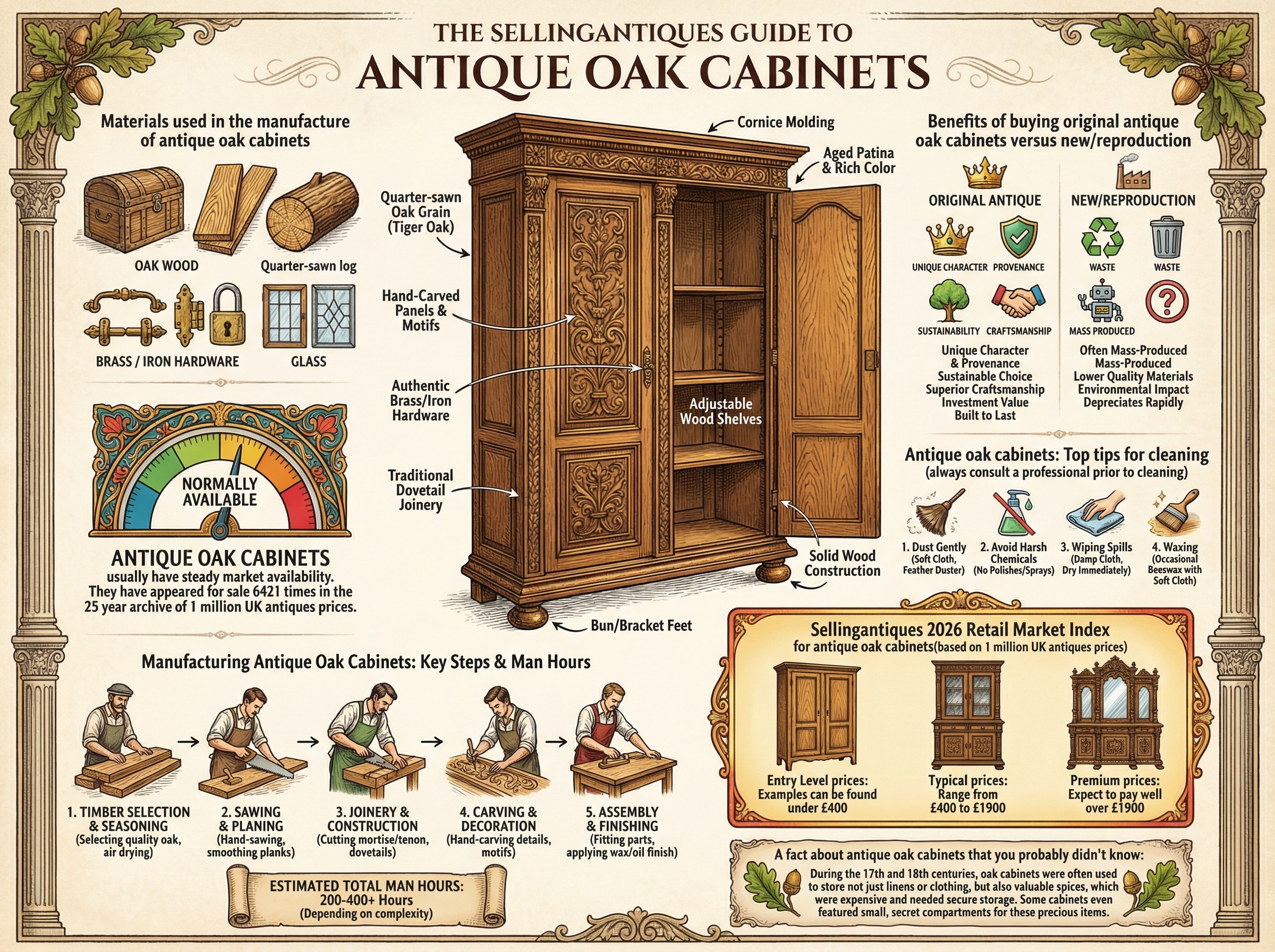 Antique Oak Cabinets Guide Infographic