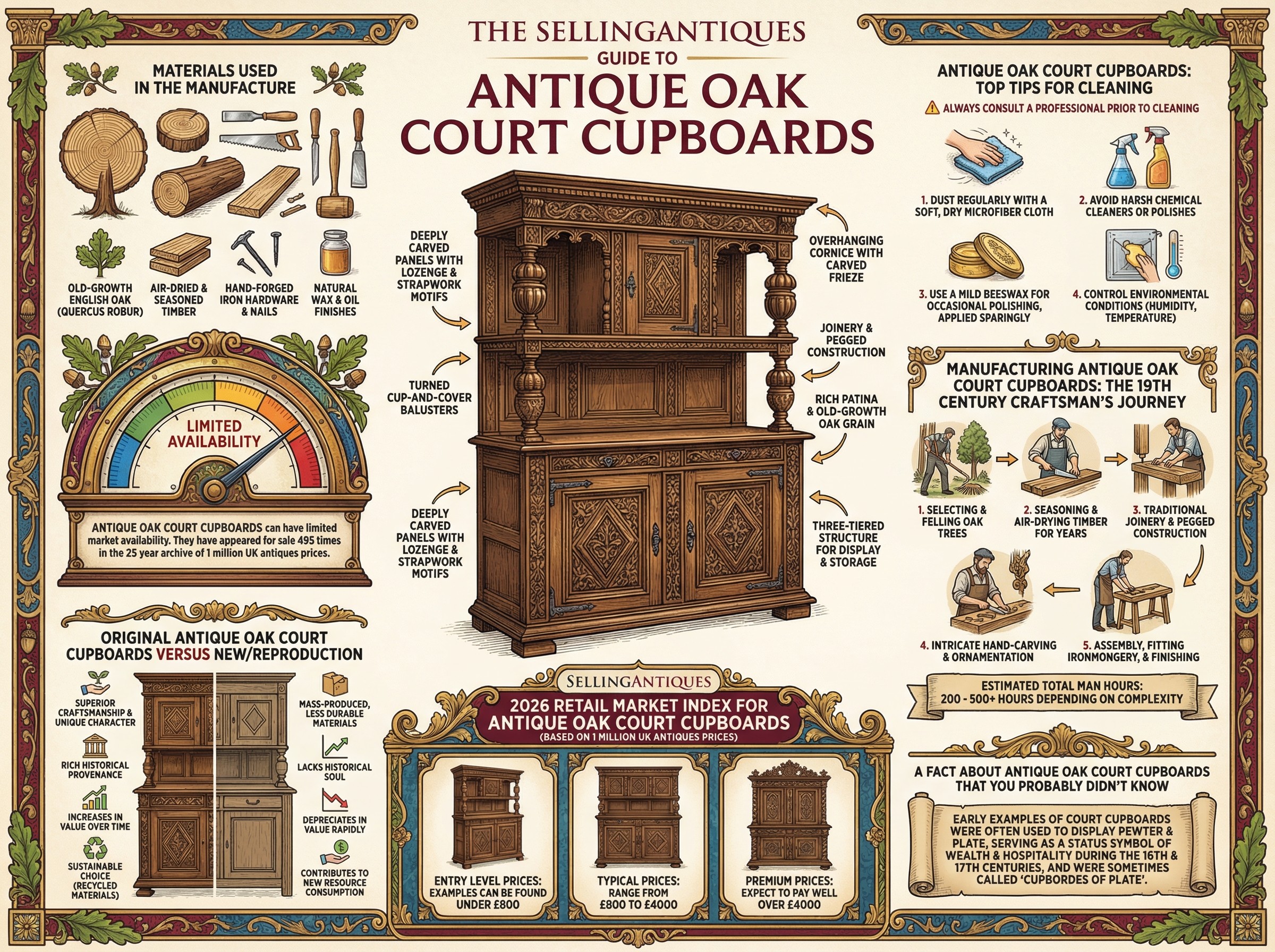 Antique Oak Court Cupboards Guide Infographic