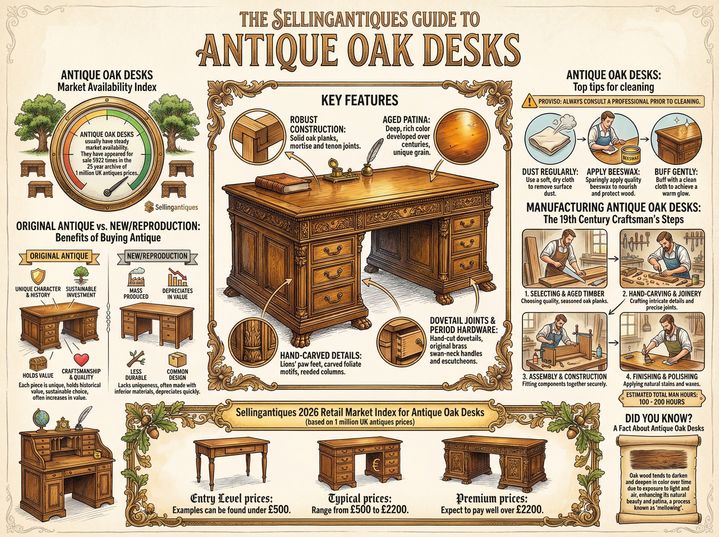 Antique Oak Desks Guide Infographic