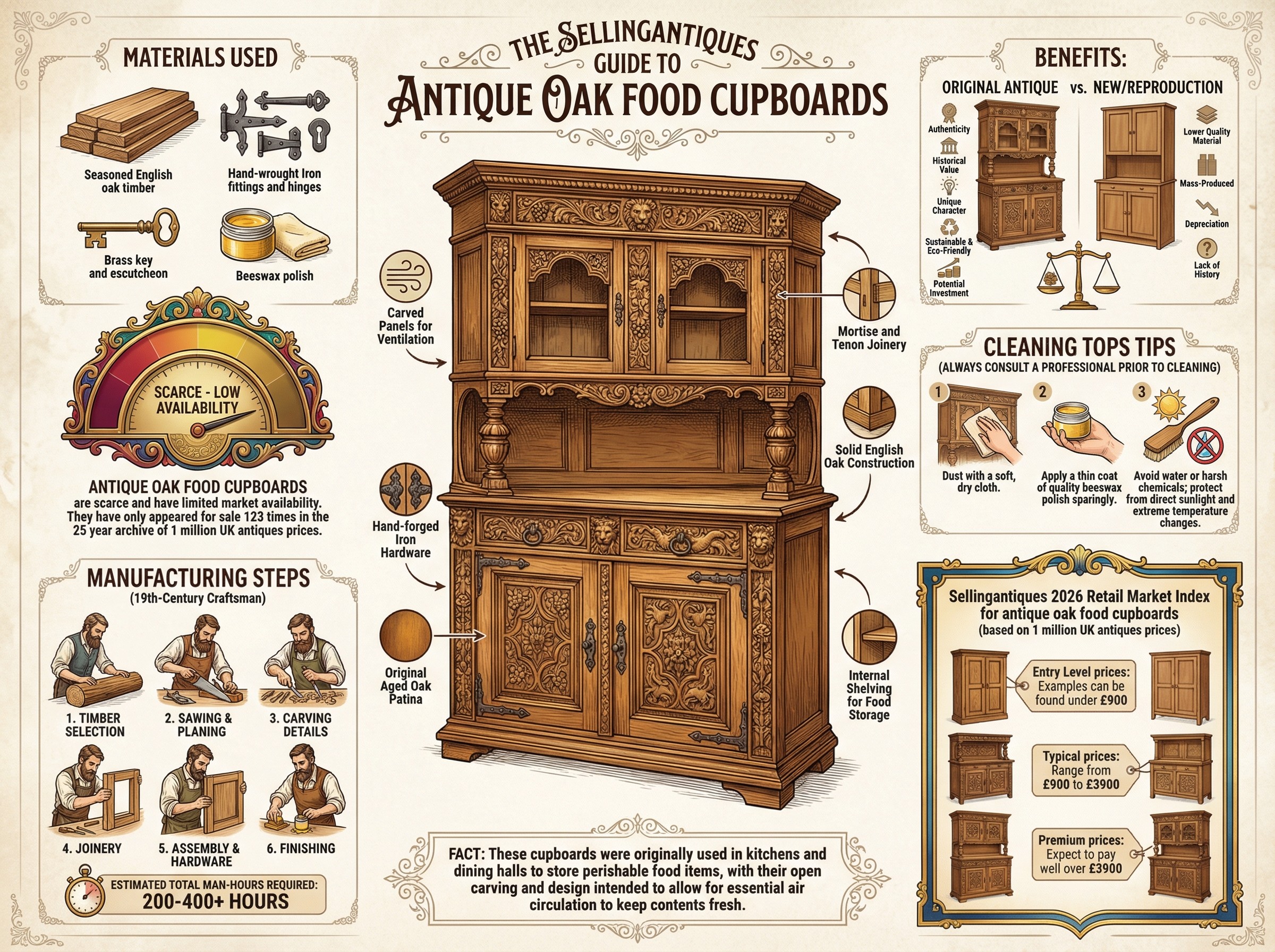Antique Oak Food Cupboards Guide Infographic