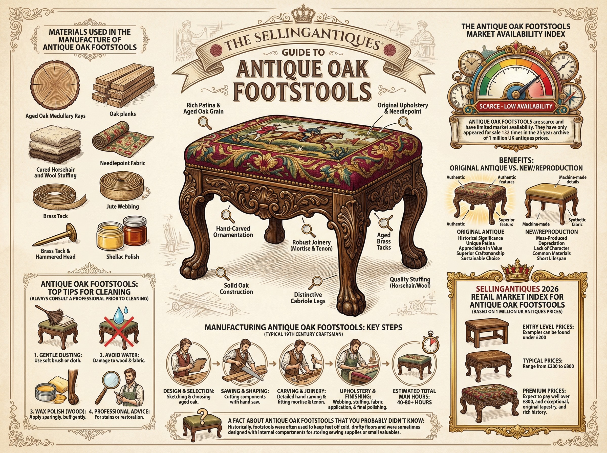Antique Oak Footstools Guide Infographic