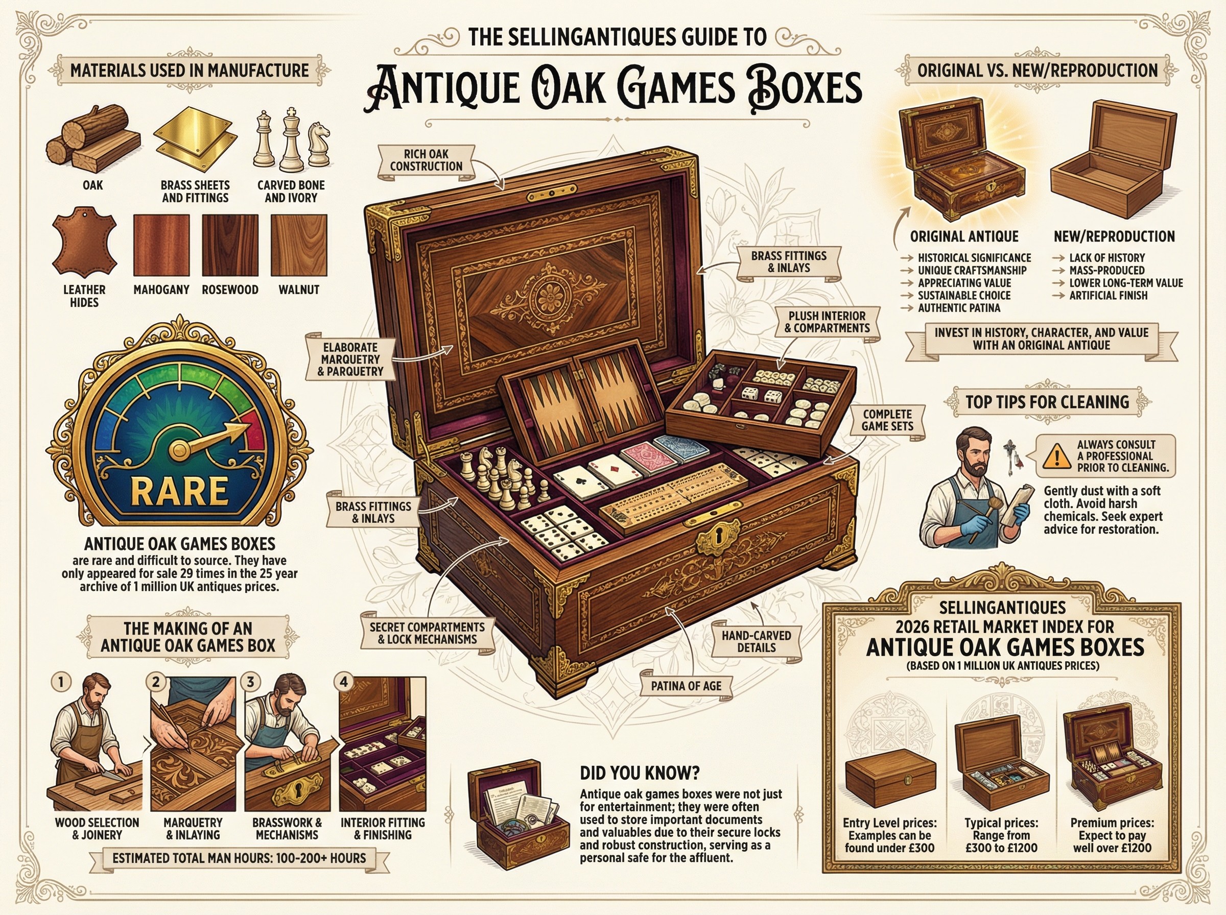 Antique Oak Games Boxes Guide Infographic