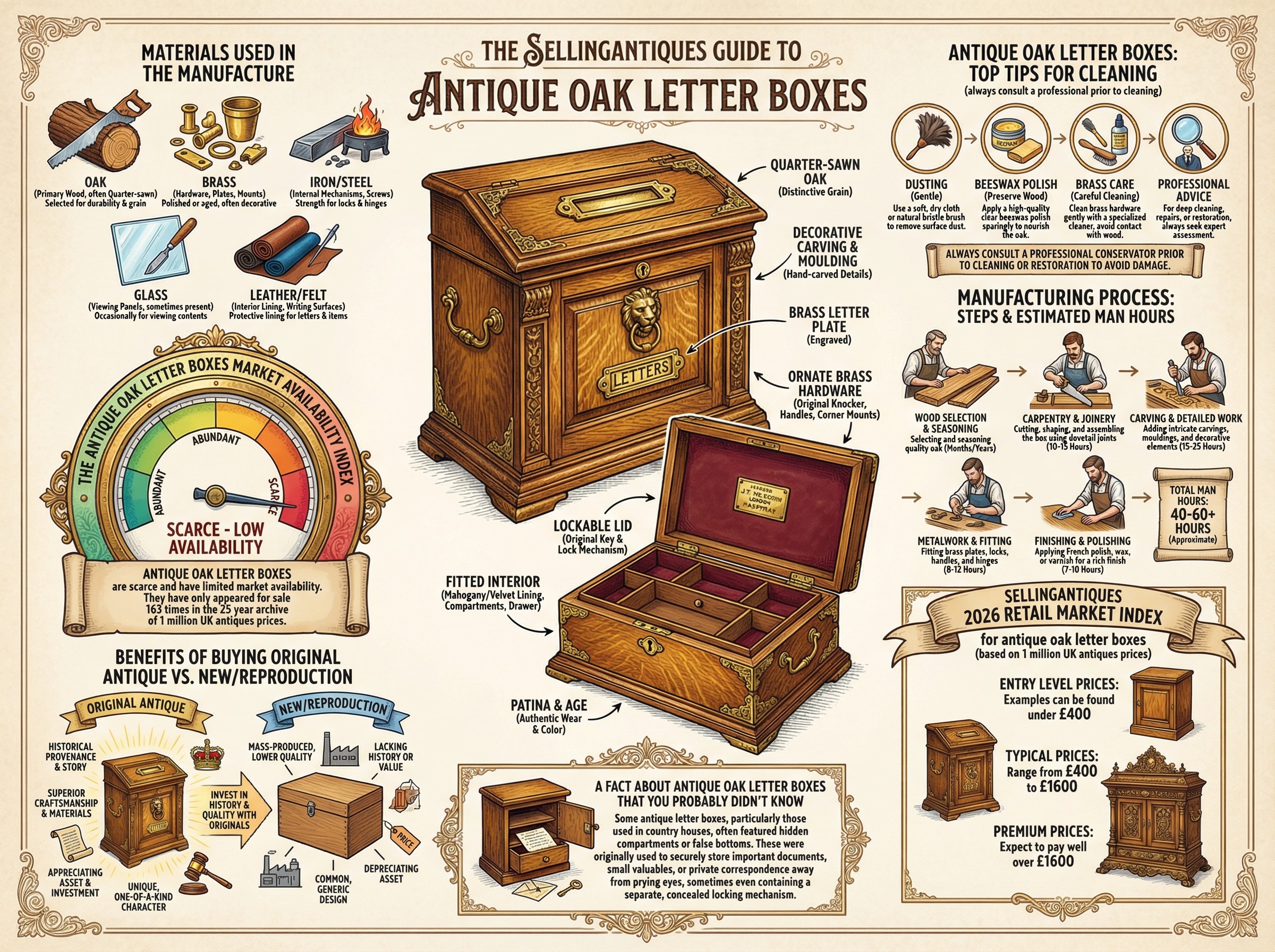 Antique Oak Letter Boxes Guide Infographic