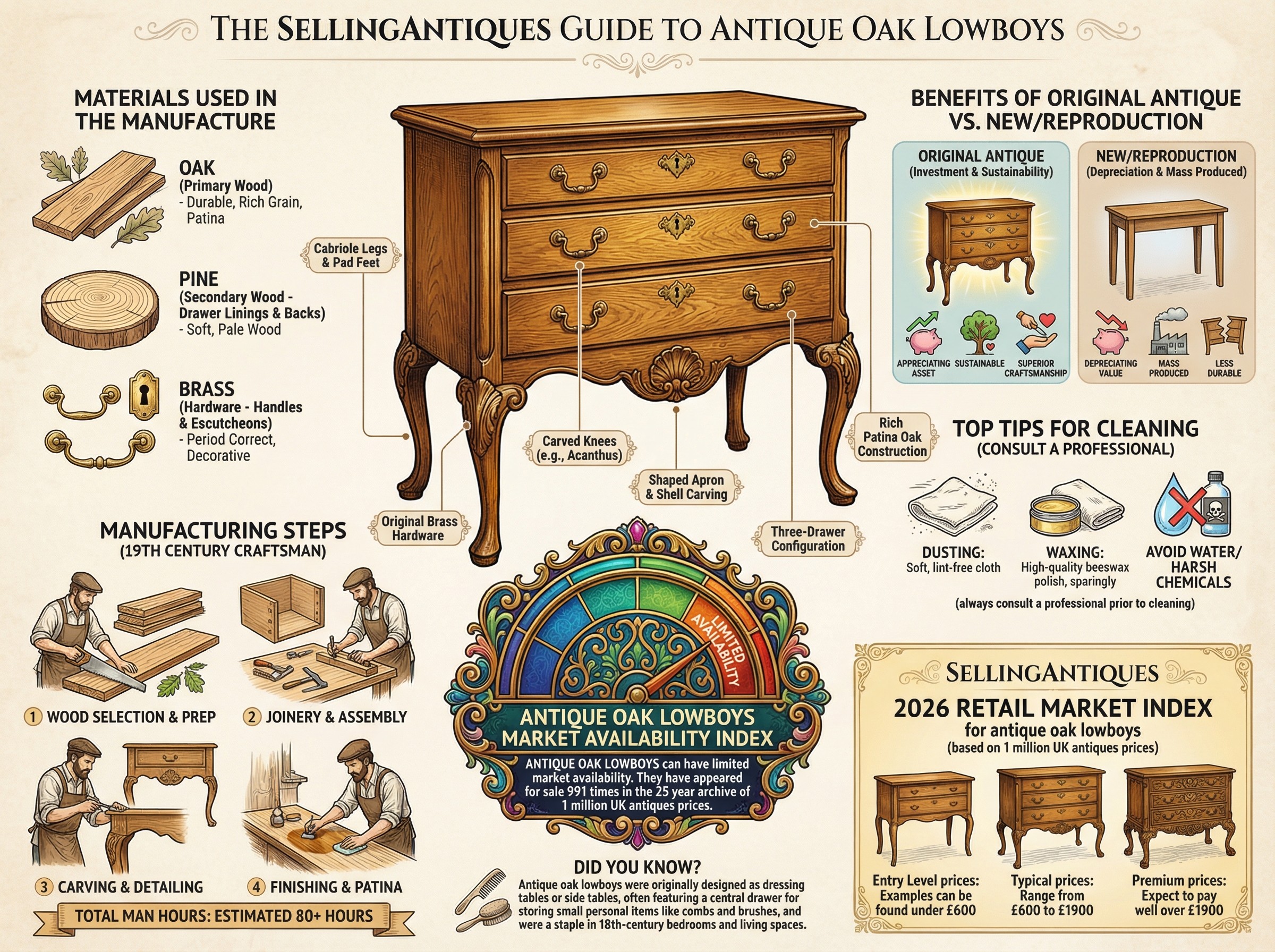 Antique Oak Lowboys Guide Infographic