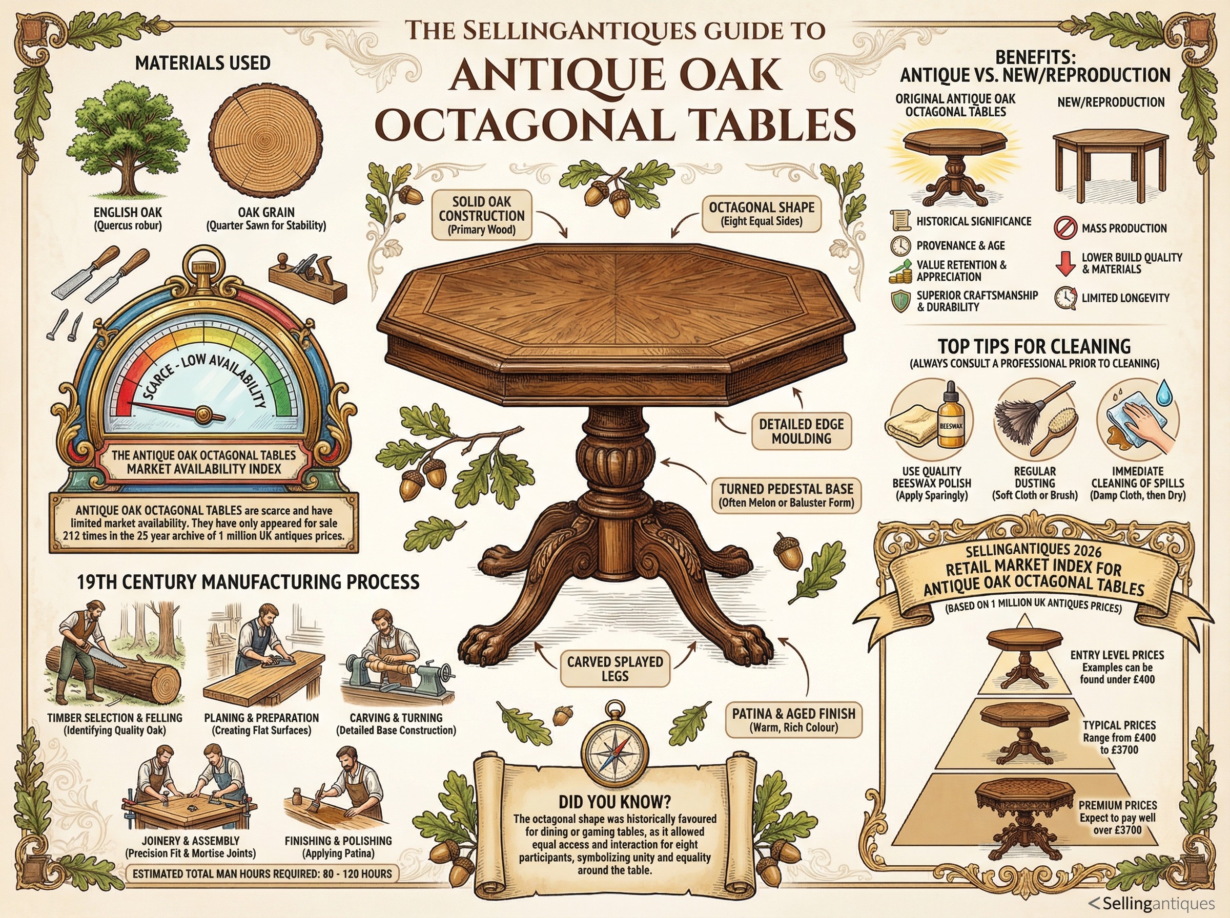 Antique Oak Octagonal Tables Guide Infographic