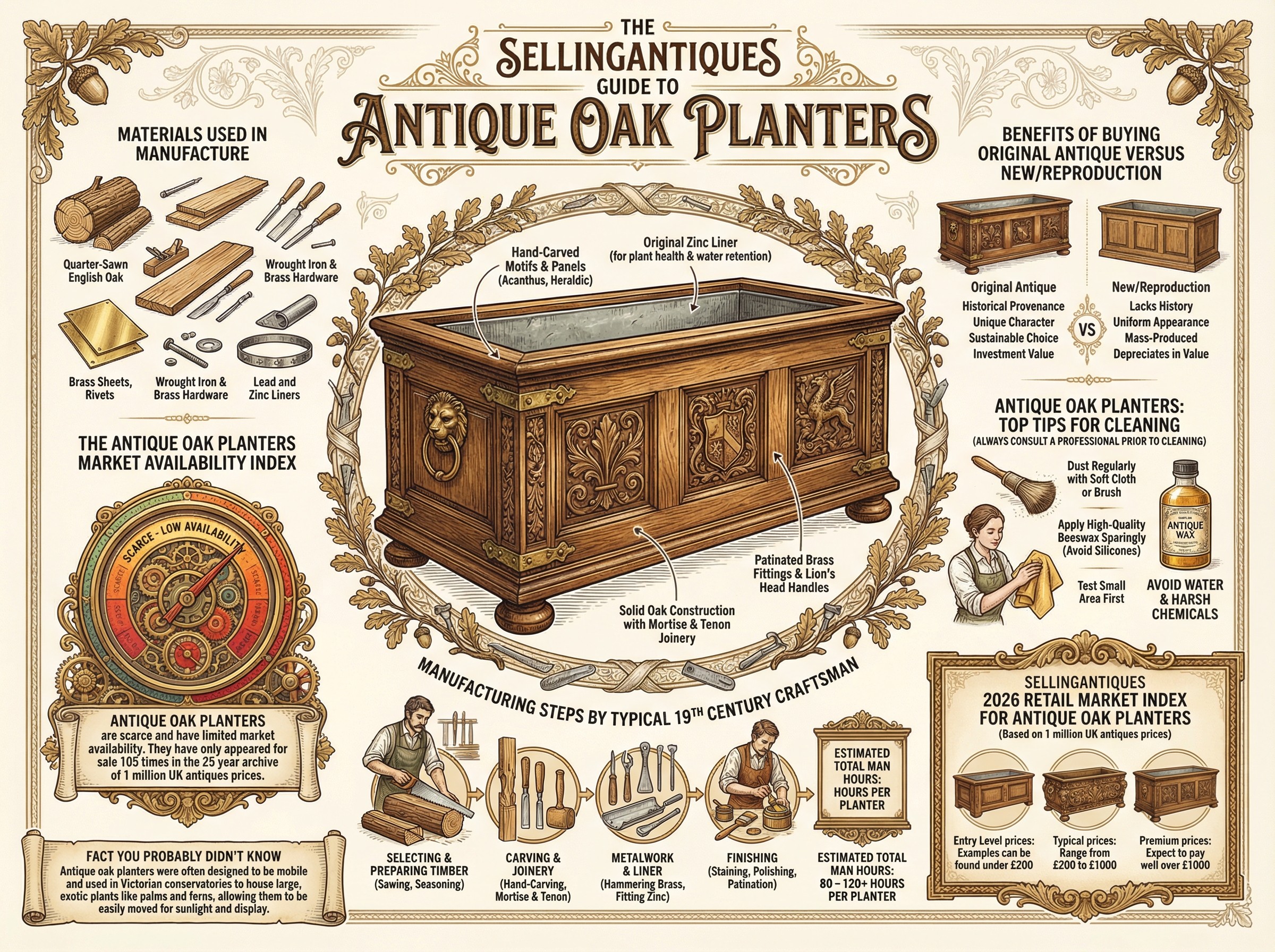 Antique Oak Planters Guide Infographic