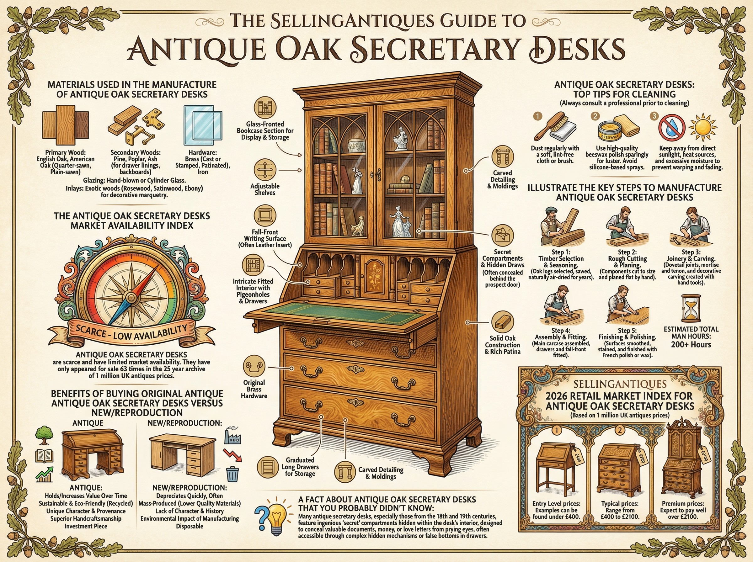 Antique Oak Secretary Desks Guide Infographic