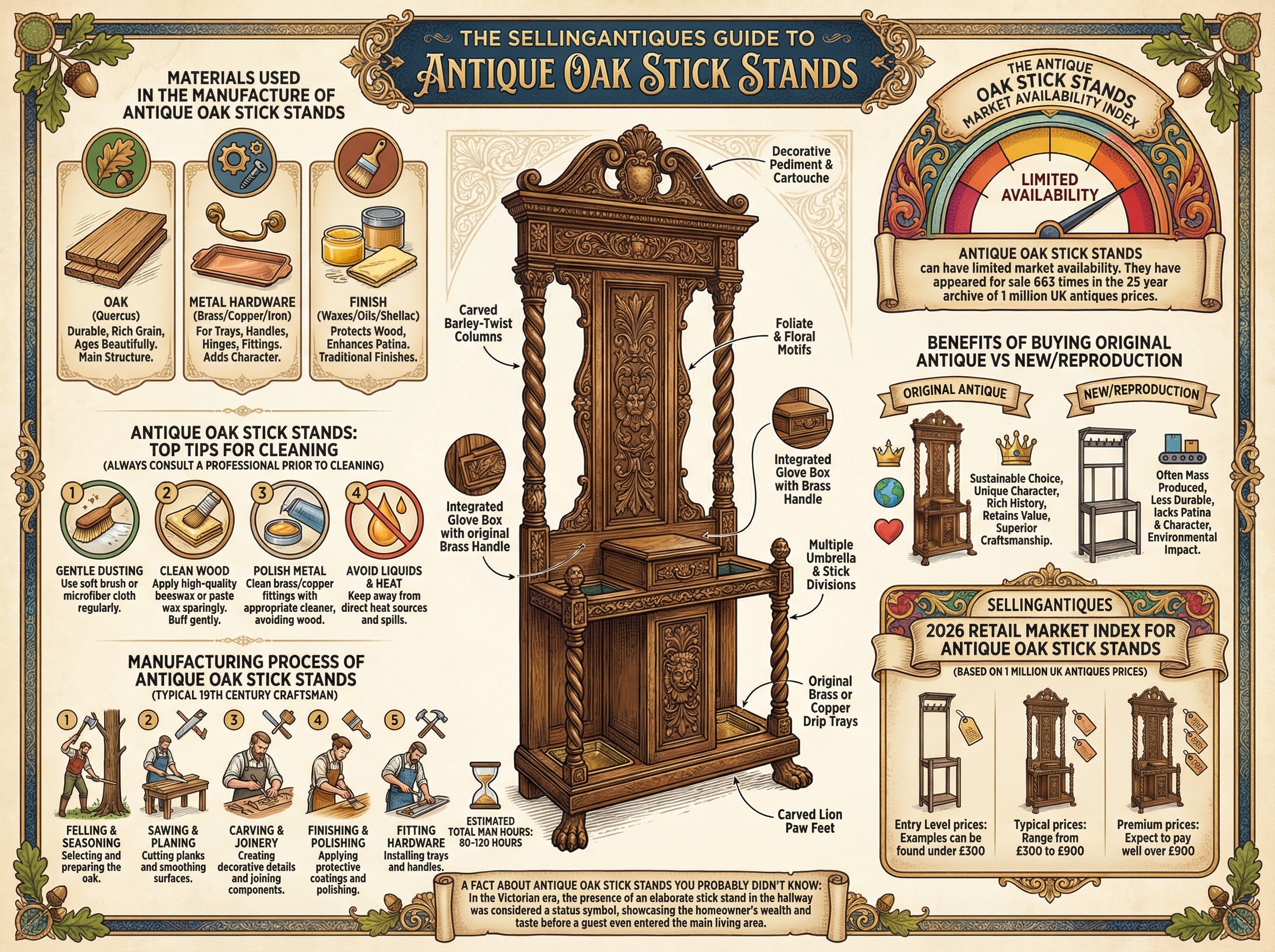 Antique Oak Stick Stands Guide Infographic