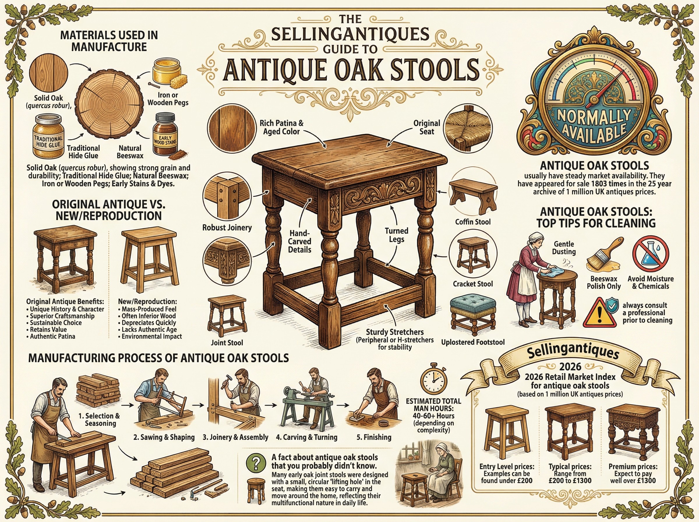 Antique Oak Stools Guide Infographic