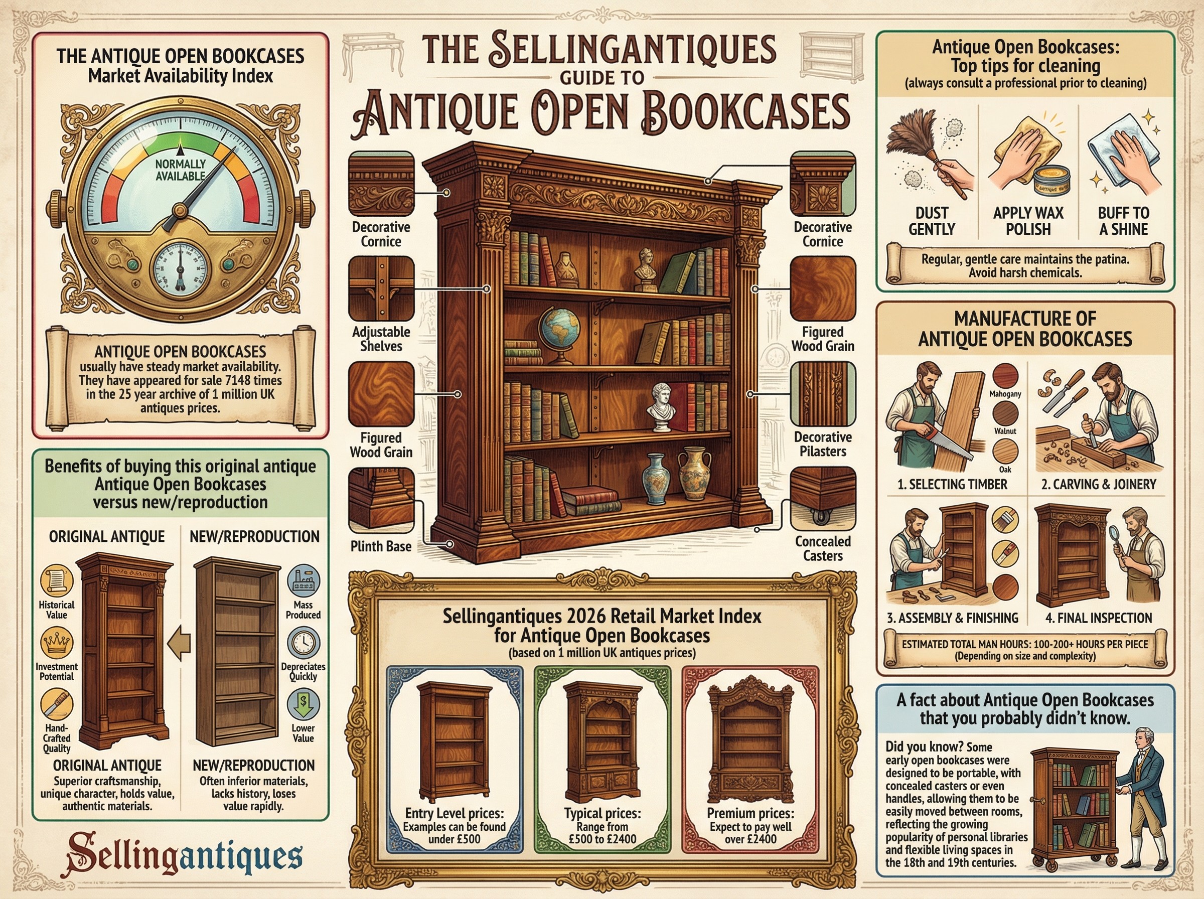 Antique Open Bookcases Guide Infographic