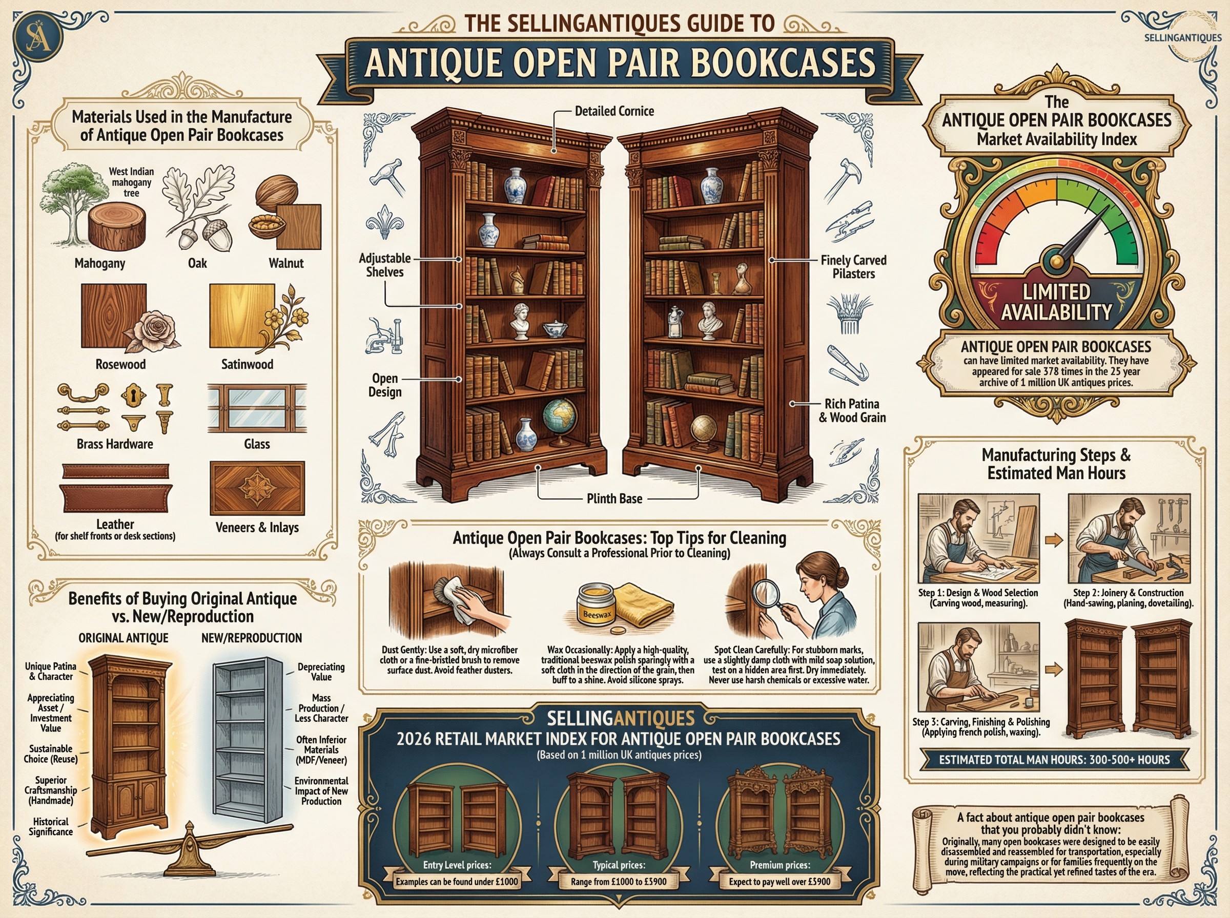 Antique Open Pair Bookcases Guide Infographic