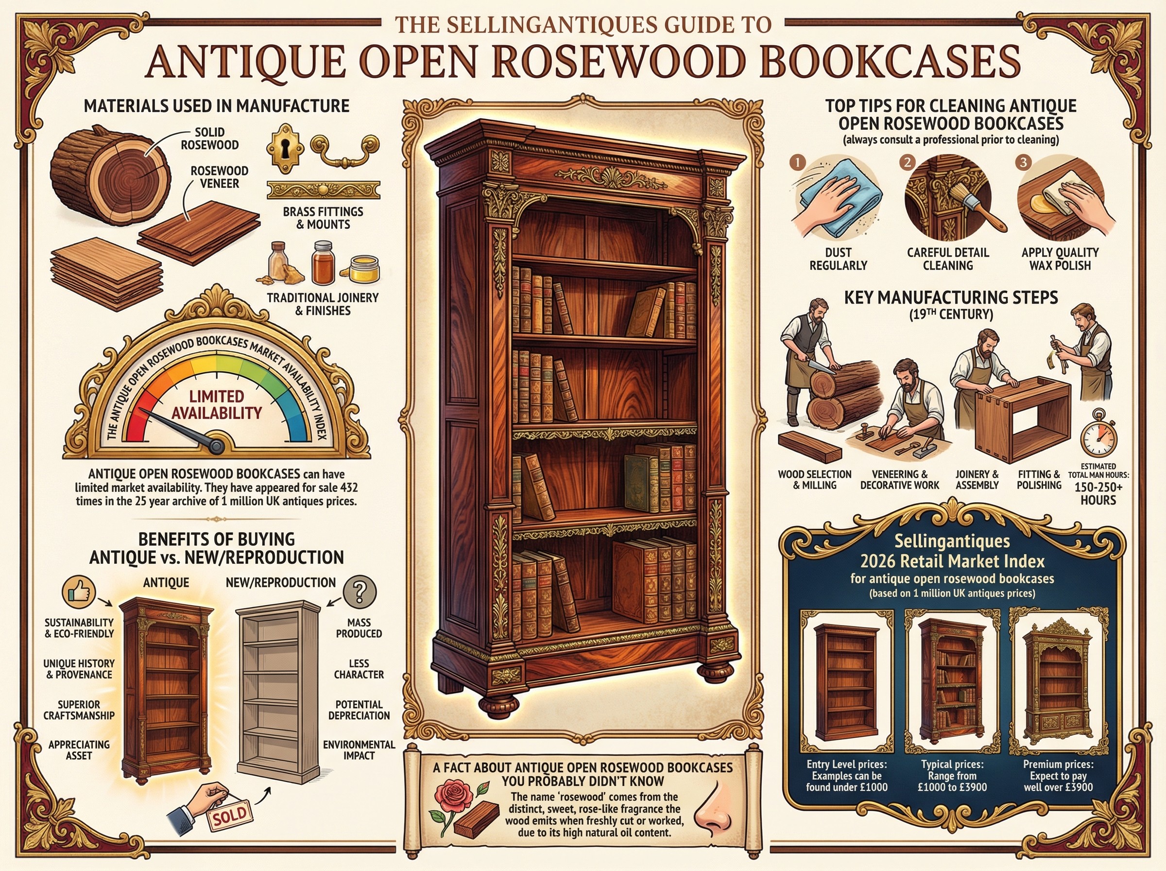 Antique Open Rosewood Bookcases Guide Infographic