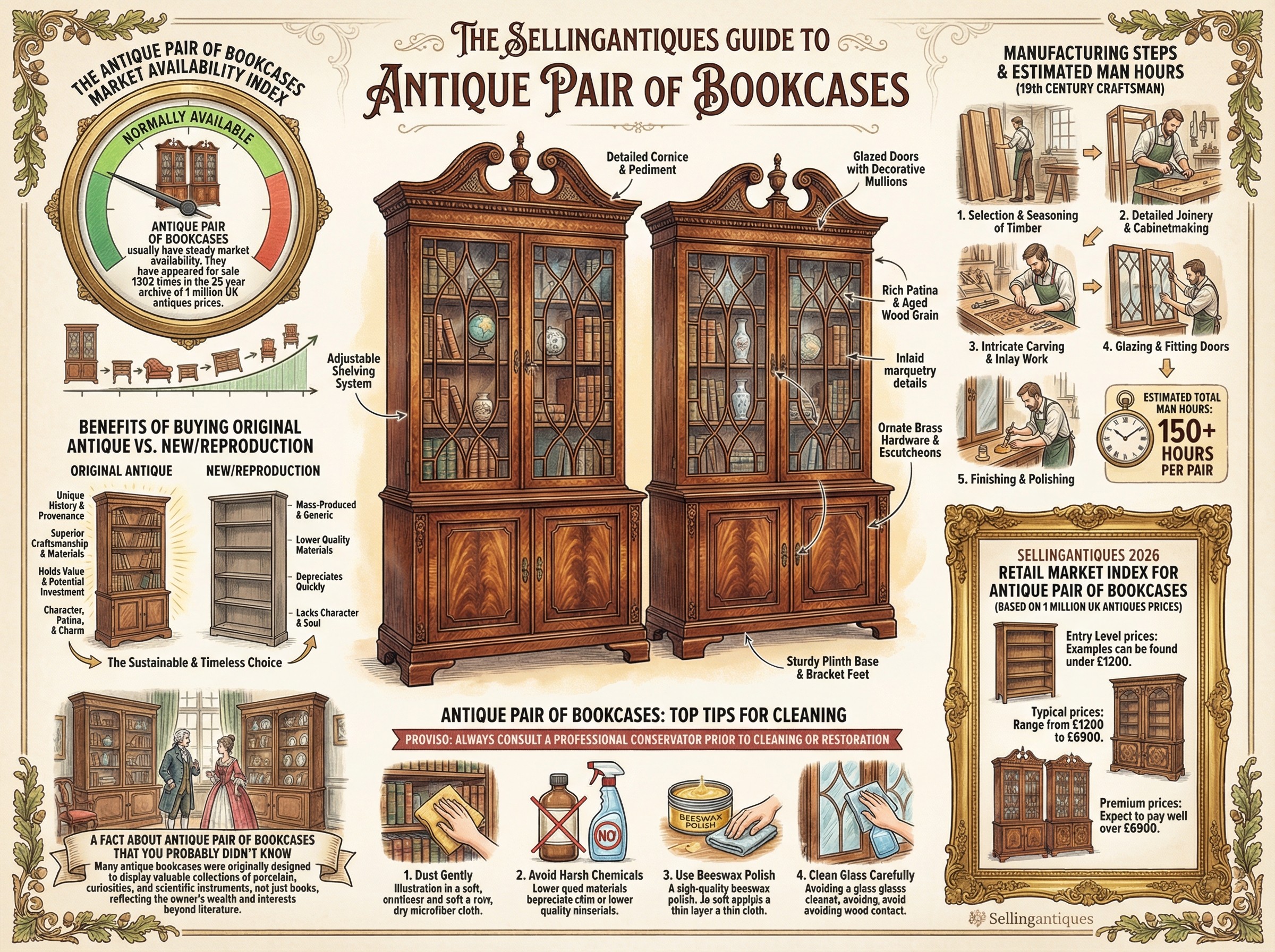 Antique Pair Of Bookcases Guide Infographic