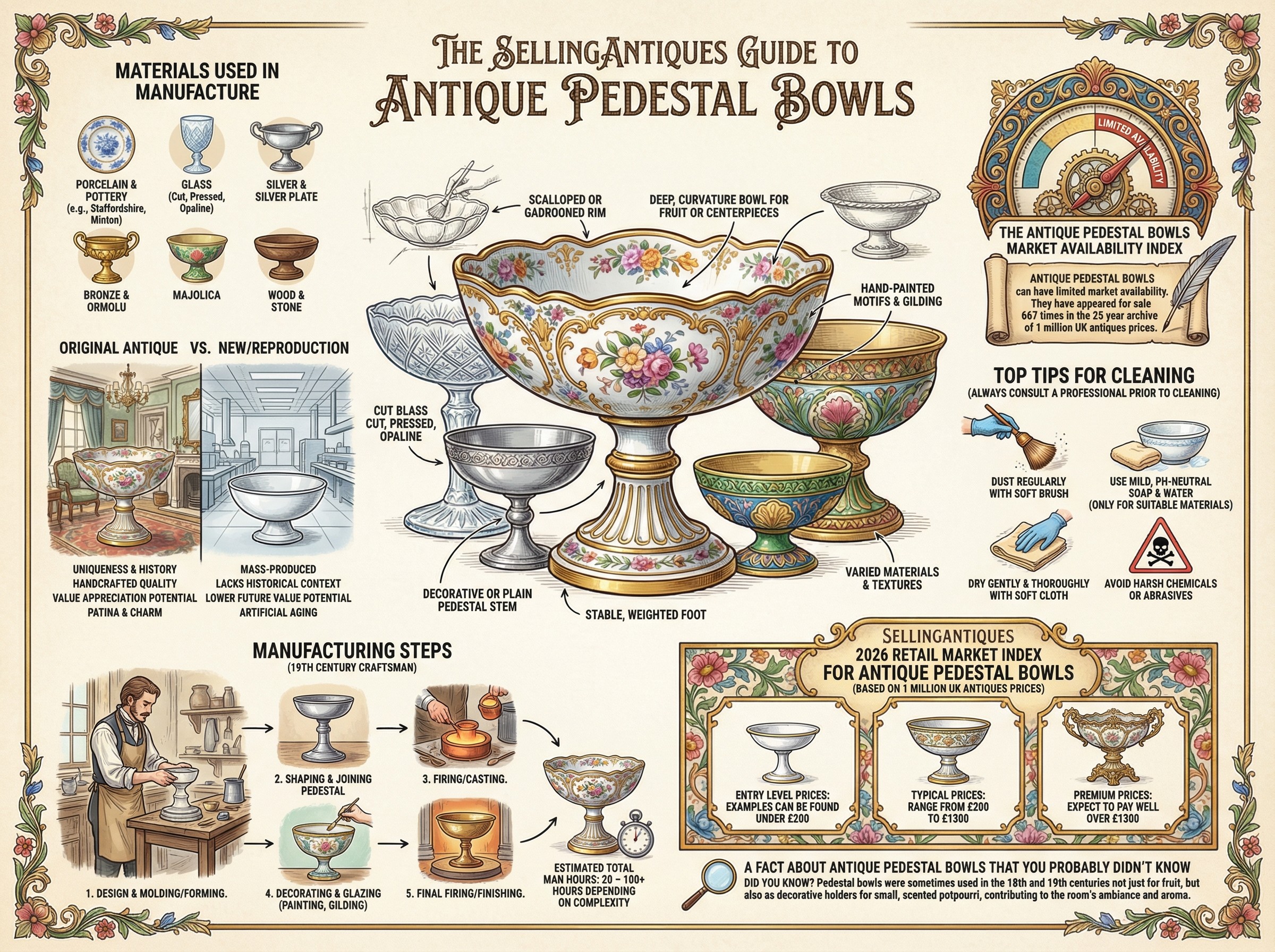 Antique Pedestal Bowls Guide Infographic