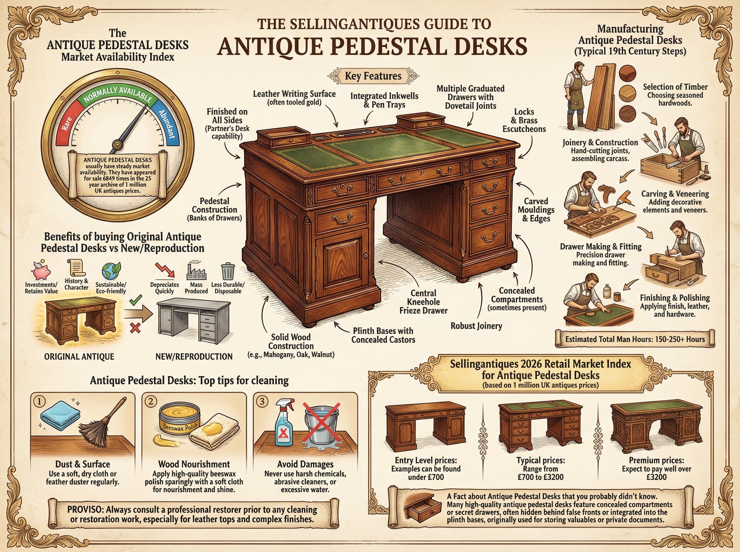 Antique Pedestal Desks Guide Infographic