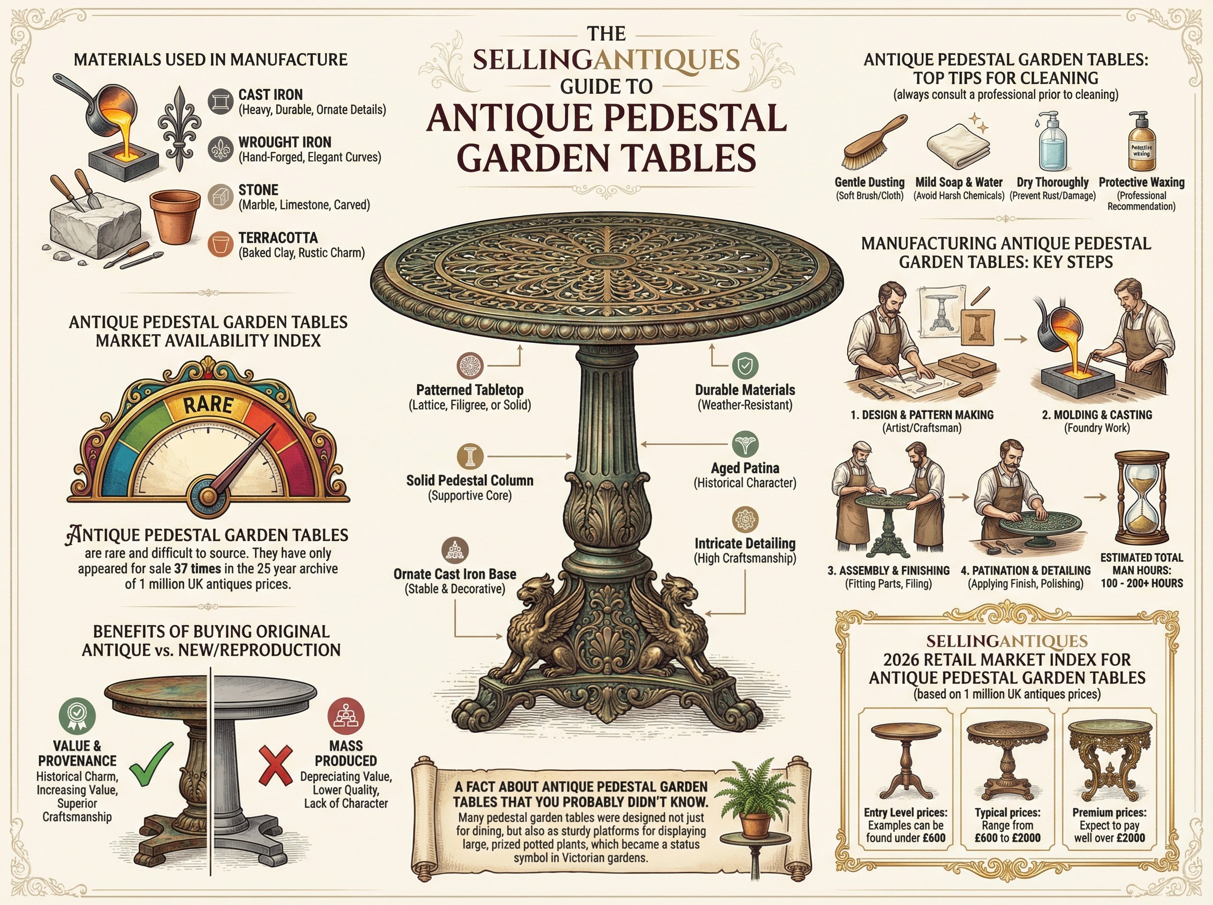Antique Pedestal Garden Tables Guide Infographic